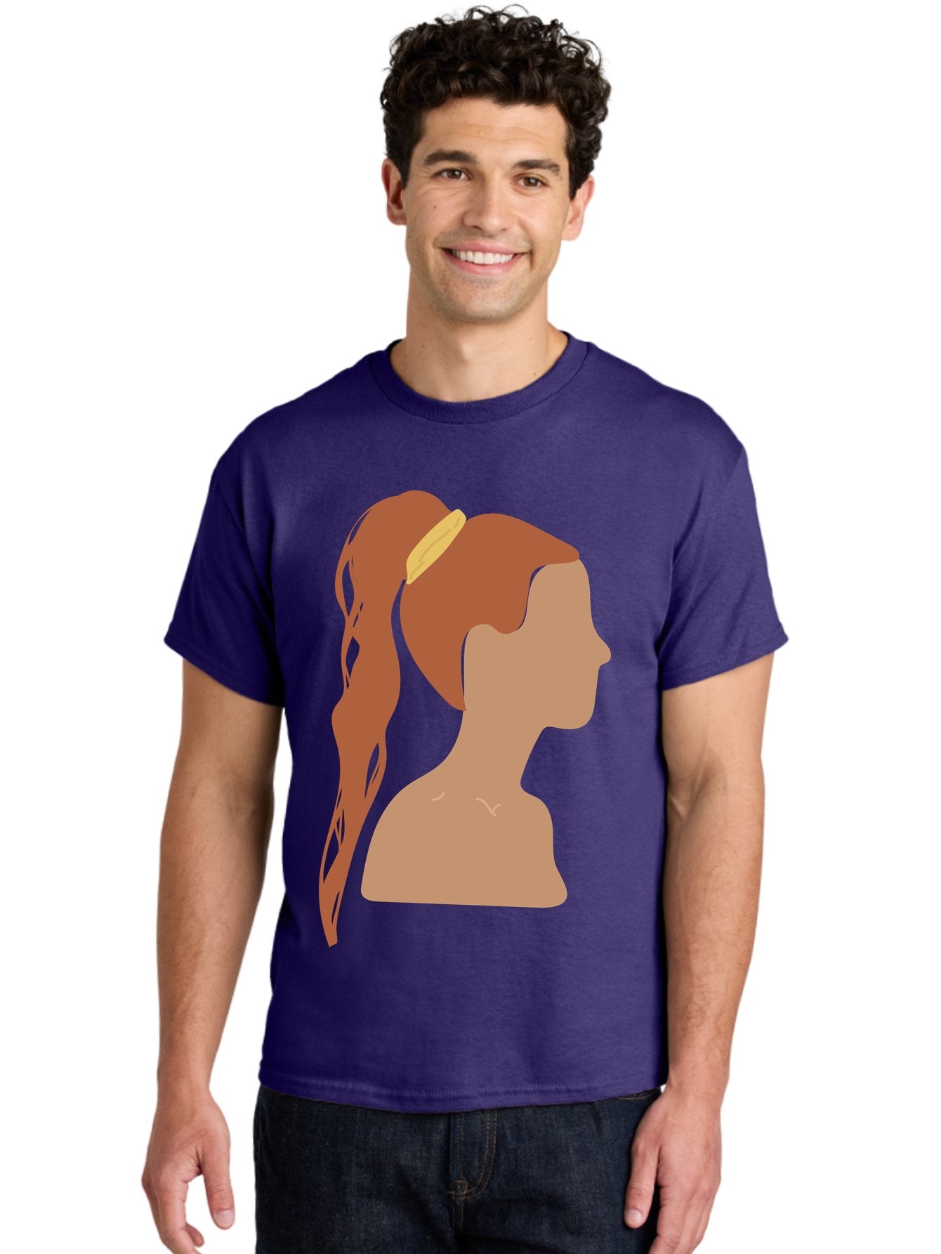 Woman-With-Pigtail Men'S Graphic Tee, 100% Cotton, Comfortable Casual Summer Wear, Machine Washable, Girl Profile, Pigtail Hairstyle, Yellow Hairband, Simple Illustration, Minimalist Design, Elegant Look, Simple Shapes, Cartoon-Style, Aae082 17