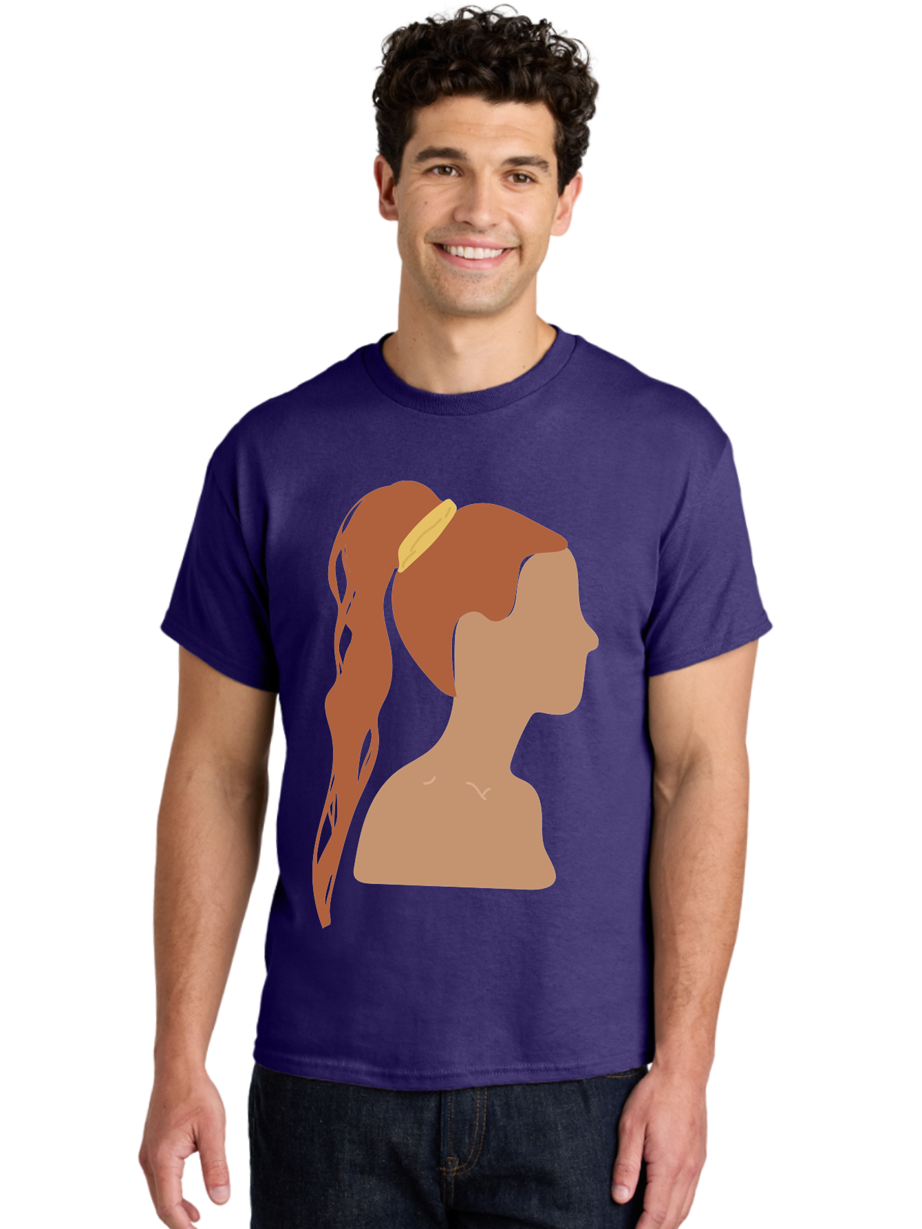 Woman-With-Pigtail Men'S Graphic Tee, 100% Cotton, Comfortable Casual Summer Wear, Machine Washable, Girl Profile, Pigtail Hairstyle, Yellow Hairband, Simple Illustration, Minimalist Design, Elegant Look, Simple Shapes, Cartoon-Style, Aae082 28