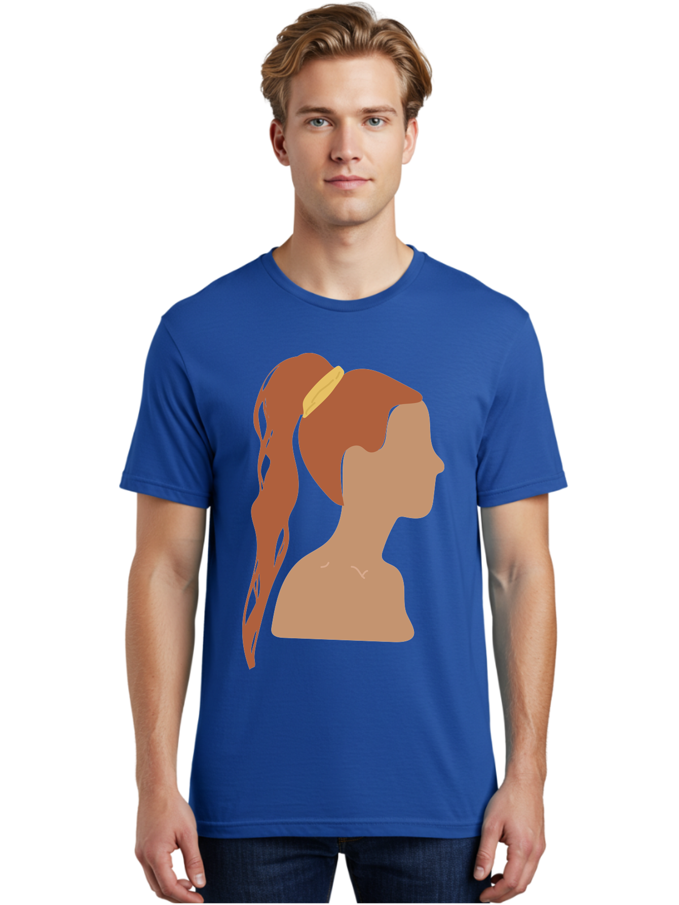 Woman-With-Pigtail Men'S Graphic Tee, 100% Cotton, Comfortable Casual Summer Wear, Machine Washable, Girl Profile, Pigtail Hairstyle, Yellow Hairband, Simple Illustration, Minimalist Design, Elegant Look, Simple Shapes, Cartoon-Style, Aae082 16