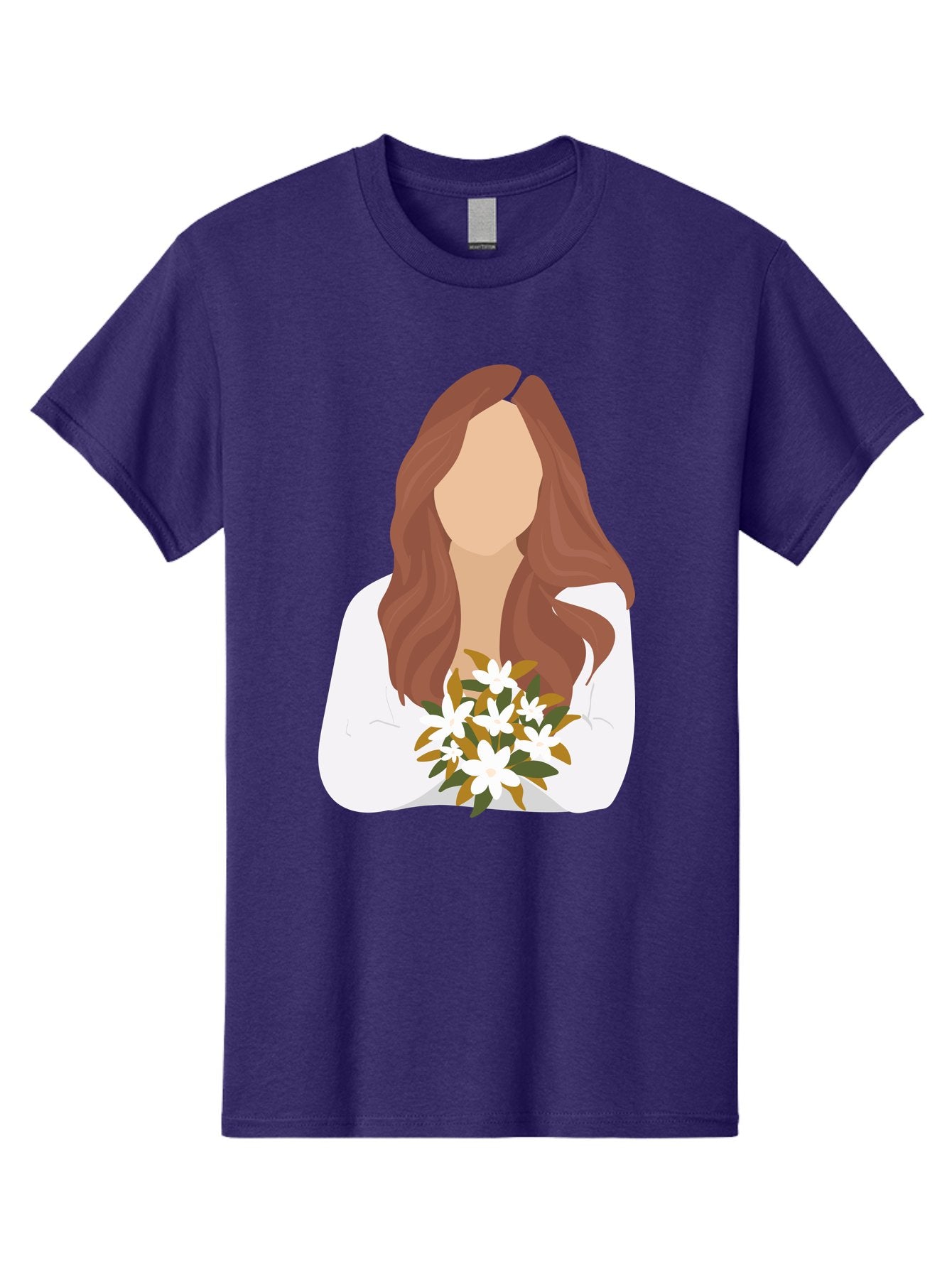 Woman-With-White-Flowers Men'S Graphic Tee, 100% Cotton, Comfortable Casual Summer Wear, Machine Washable, Woman With Long Hair, White Flowers, Bouquet, Elegant Style, Minimalist Design, Faceless Figure, Wavy Locks, Floral Arrangement, Aae083