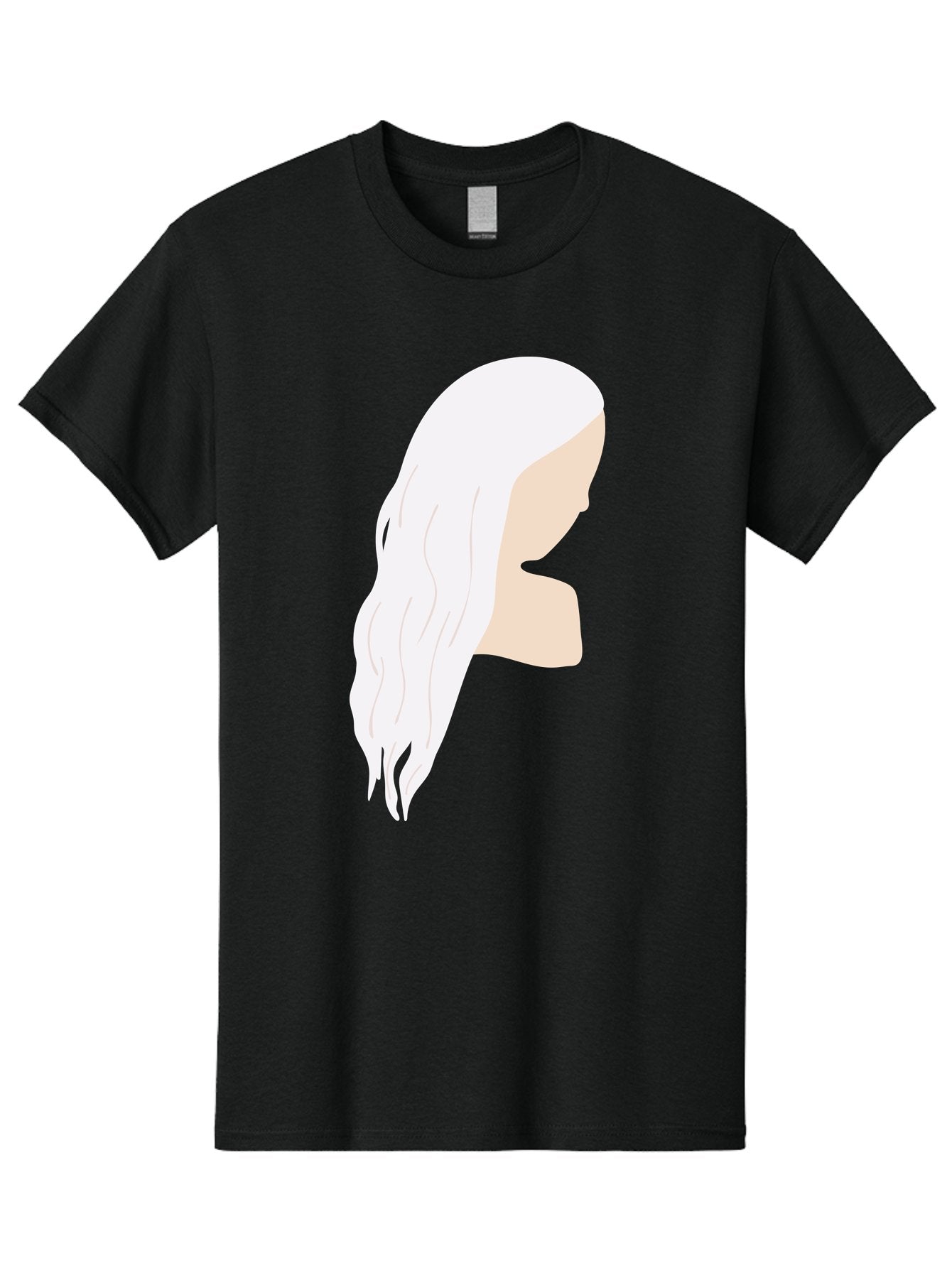 Woman-With-White-Hair Men'S Graphic Tee, 100% Cotton, Comfortable Casual Summer Wear, Machine Washable, Woman With White Hair, Long Hair, Side View, Female Profile, Wavy Hair Texture, Minimalist Design, Simple Illustration, Aae084 5