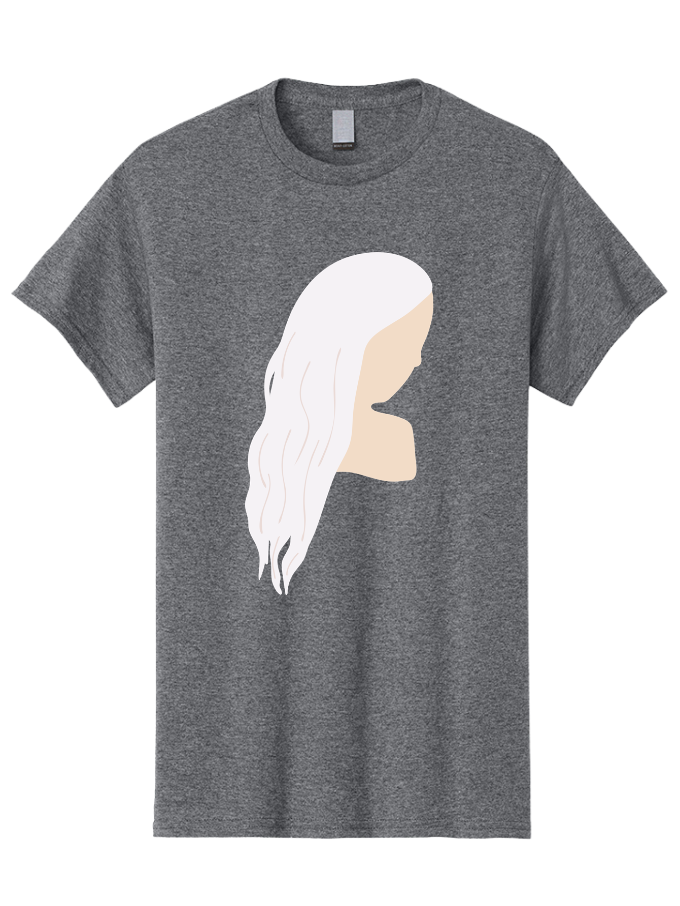Woman-With-White-Hair Men'S Graphic Tee, 100% Cotton, Comfortable Casual Summer Wear, Machine Washable, Woman With White Hair, Long Hair, Side View, Female Profile, Wavy Hair Texture, Minimalist Design, Simple Illustration, Aae084