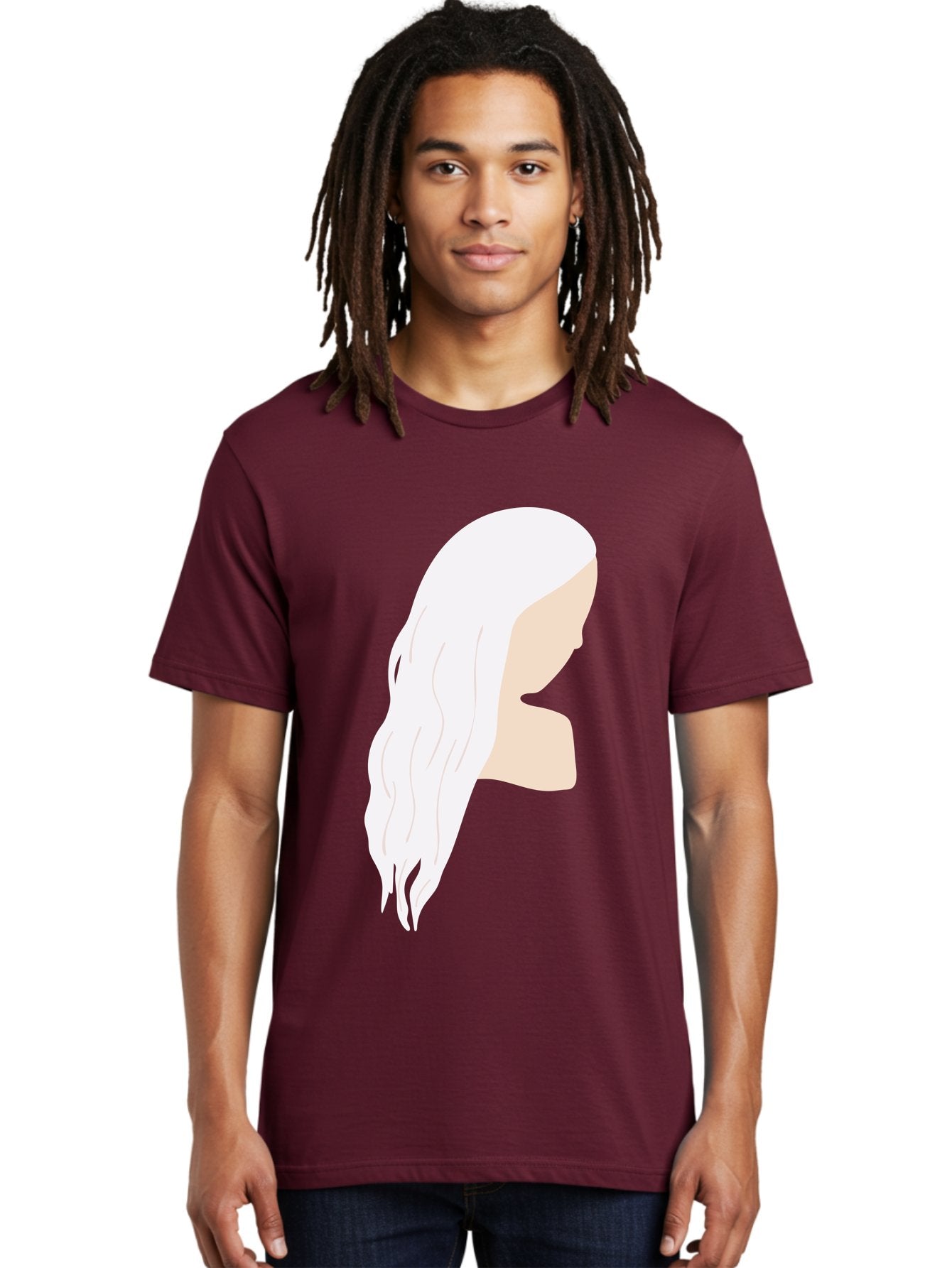 Woman-With-White-Hair Men'S Graphic Tee, 100% Cotton, Comfortable Casual Summer Wear, Machine Washable, Woman With White Hair, Long Hair, Side View, Female Profile, Wavy Hair Texture, Minimalist Design, Simple Illustration, Aae084 27