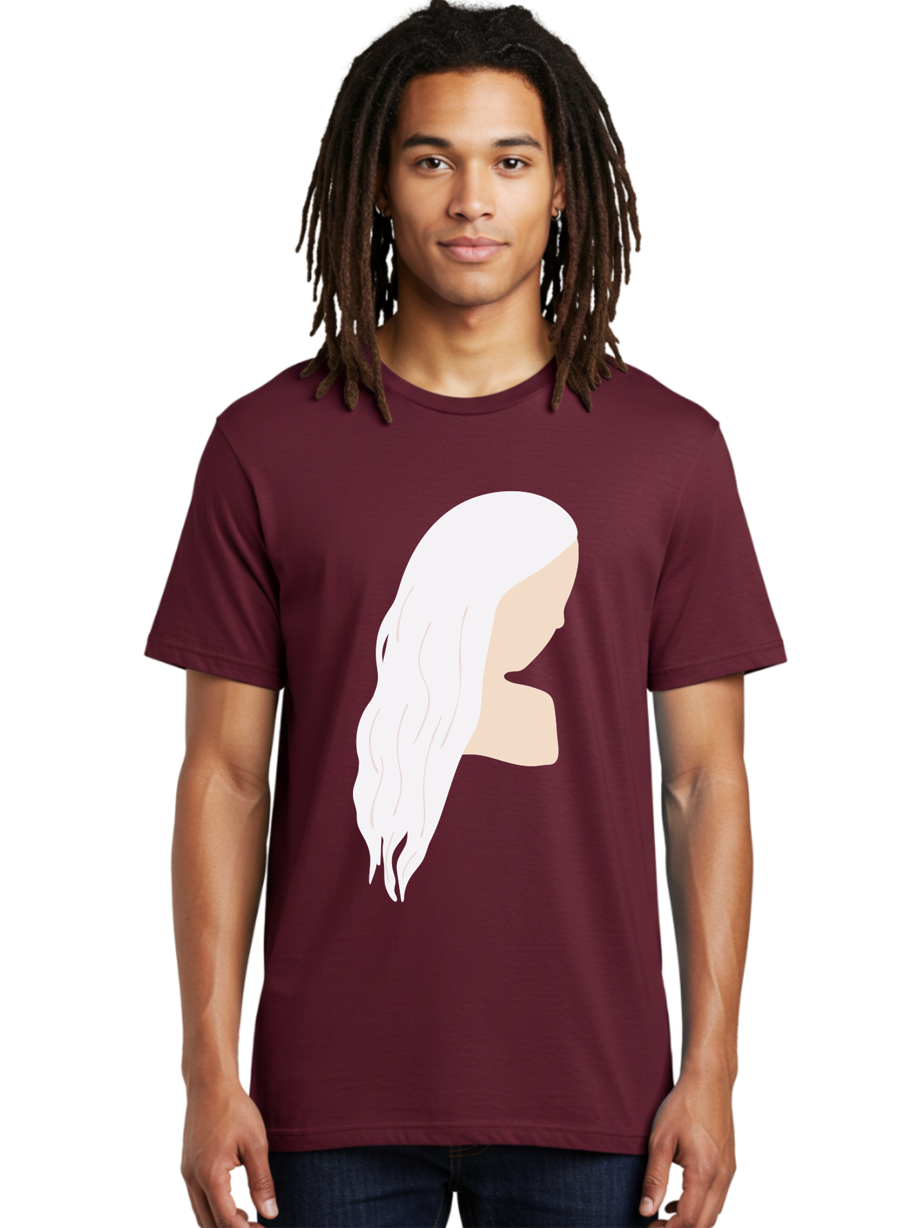 Woman-With-White-Hair Men'S Graphic Tee, 100% Cotton, Comfortable Casual Summer Wear, Machine Washable, Woman With White Hair, Long Hair, Side View, Female Profile, Wavy Hair Texture, Minimalist Design, Simple Illustration, Aae084 8