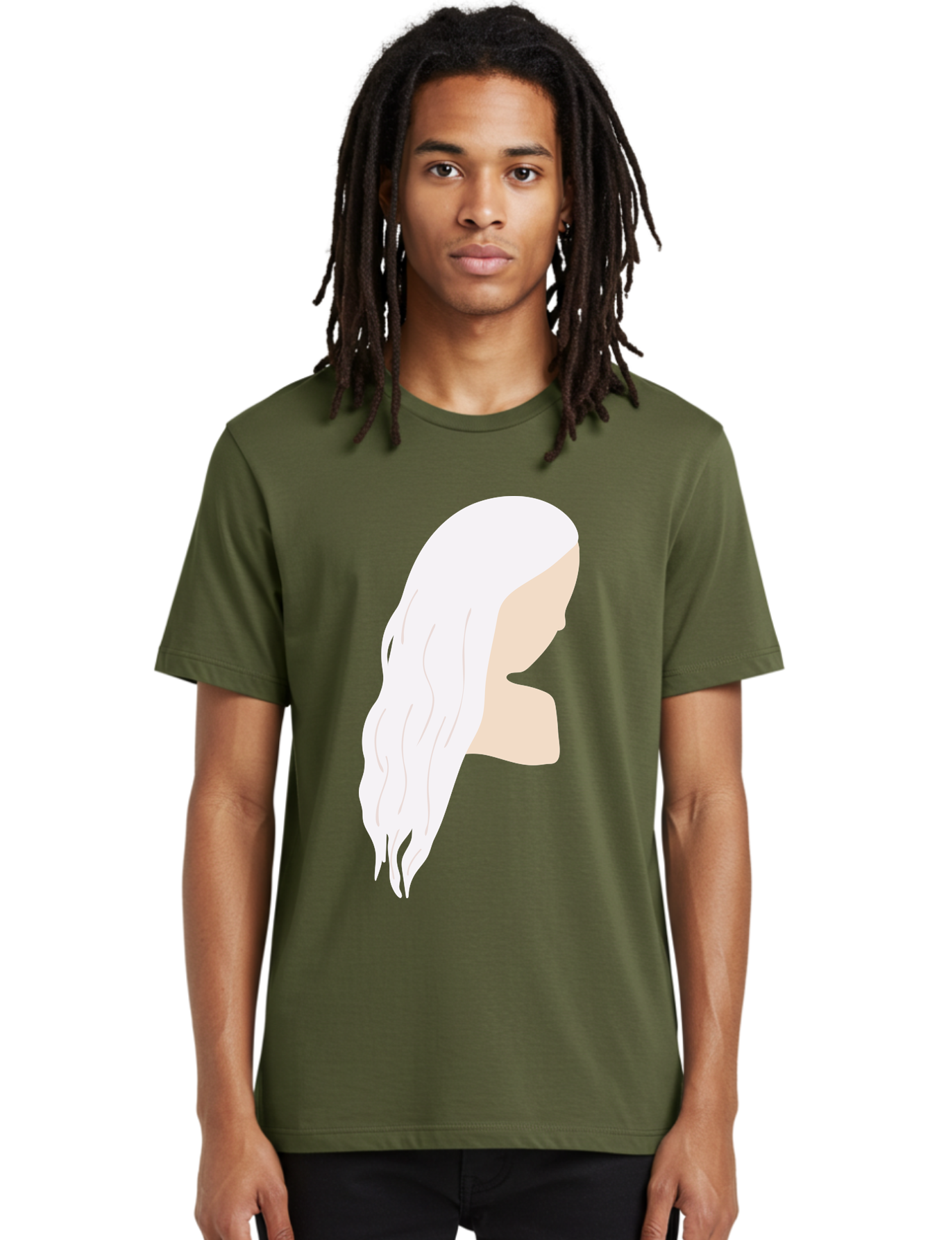 Woman-With-White-Hair Men'S Graphic Tee, 100% Cotton, Comfortable Casual Summer Wear, Machine Washable, Woman With White Hair, Long Hair, Side View, Female Profile, Wavy Hair Texture, Minimalist Design, Simple Illustration, Aae084 10