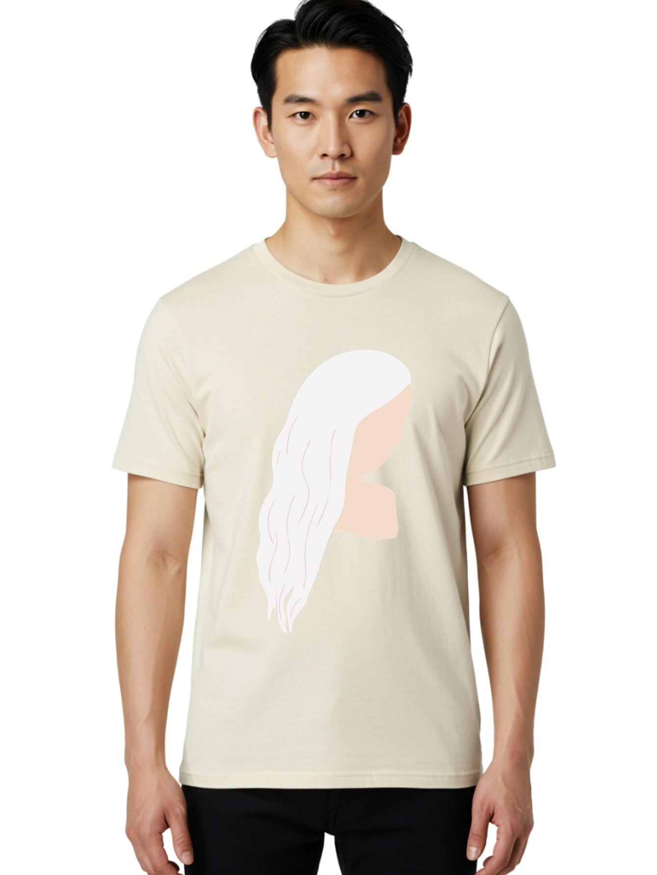 Woman-With-White-Hair Men'S Graphic Tee, 100% Cotton, Comfortable Casual Summer Wear, Machine Washable, Woman With White Hair, Long Hair, Side View, Female Profile, Wavy Hair Texture, Minimalist Design, Simple Illustration, Aae084 26