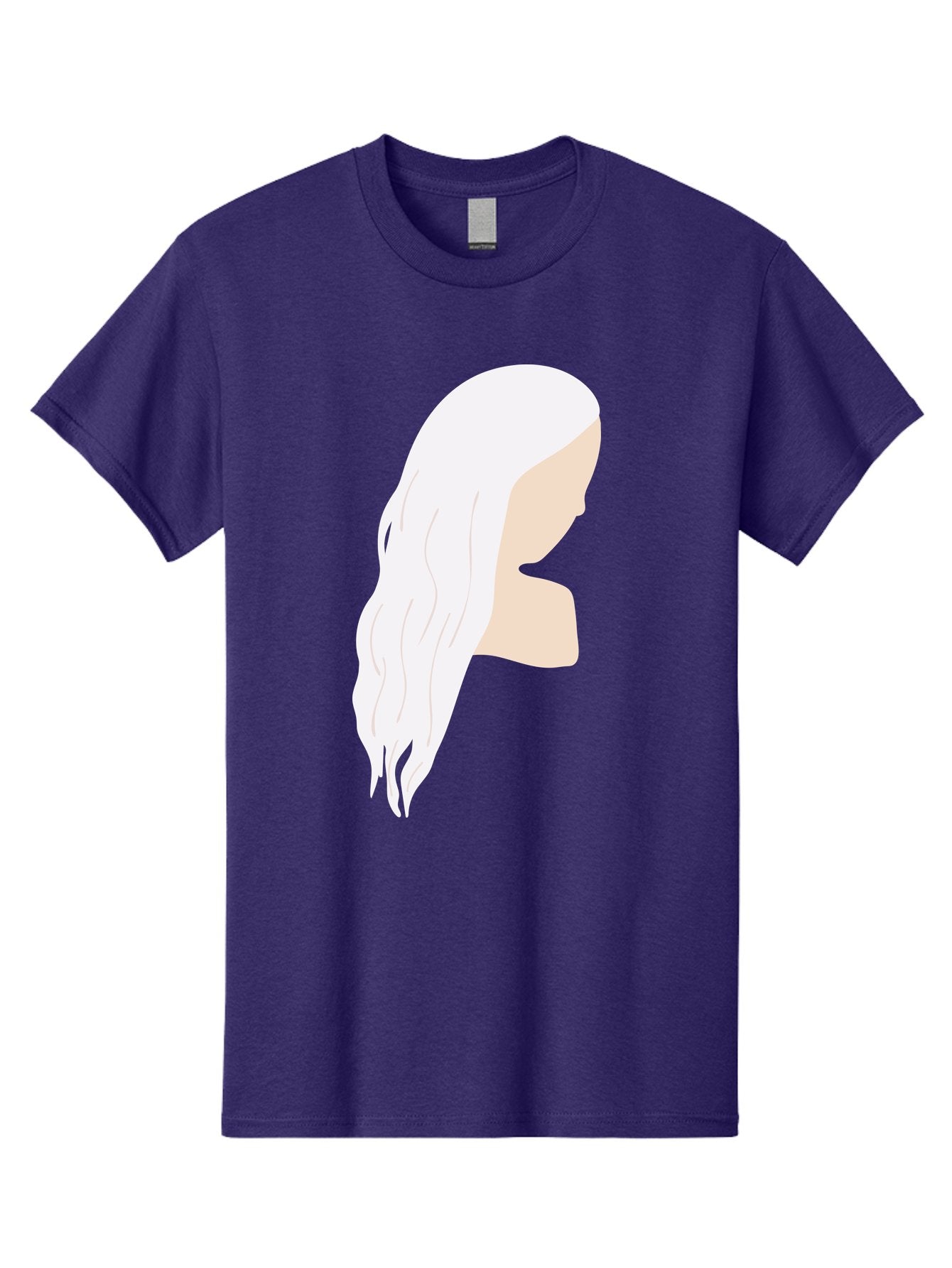 Woman-With-White-Hair Men'S Graphic Tee, 100% Cotton, Comfortable Casual Summer Wear, Machine Washable, Woman With White Hair, Long Hair, Side View, Female Profile, Wavy Hair Texture, Minimalist Design, Simple Illustration, Aae084