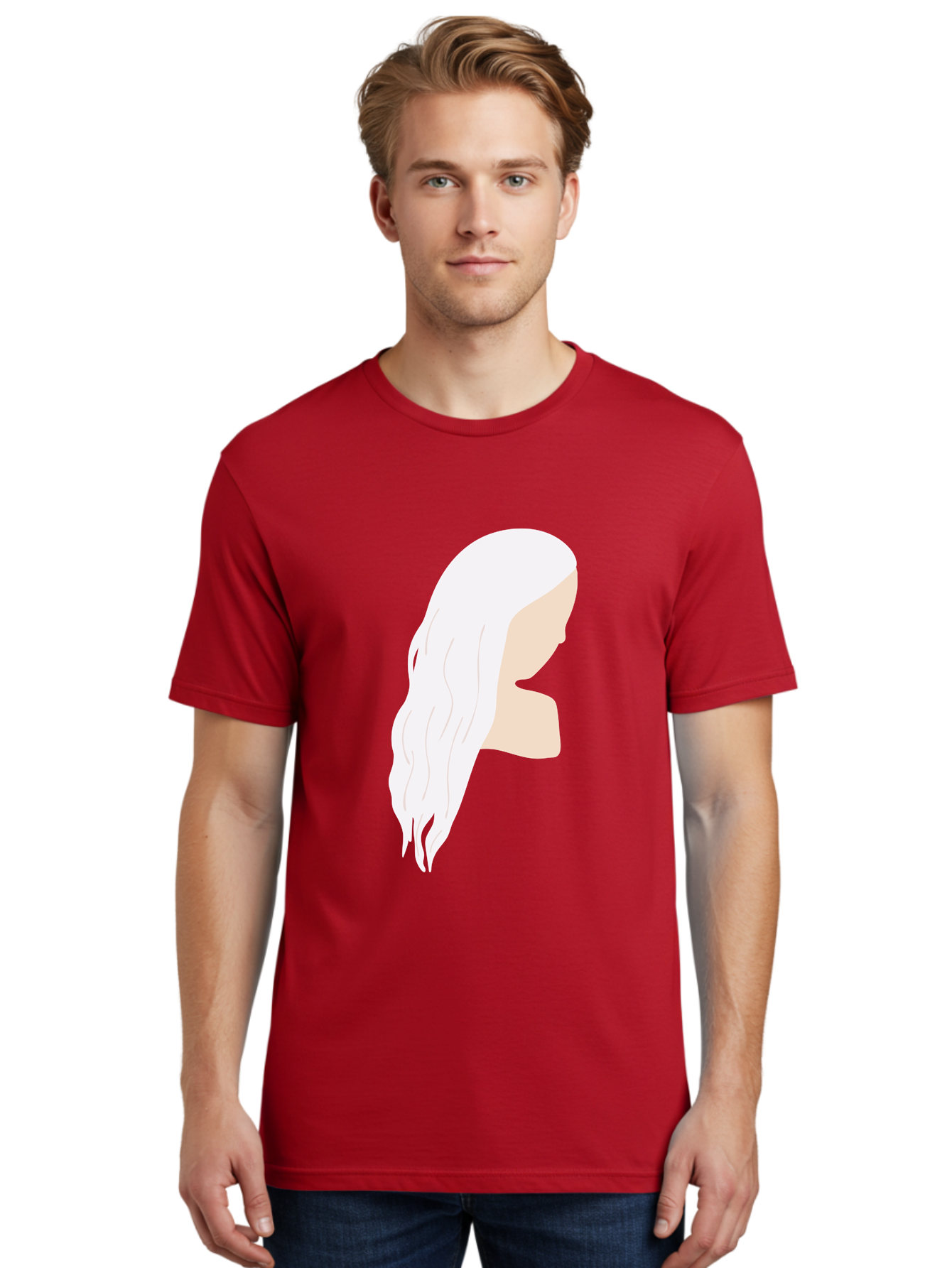 Woman-With-White-Hair Men'S Graphic Tee, 100% Cotton, Comfortable Casual Summer Wear, Machine Washable, Woman With White Hair, Long Hair, Side View, Female Profile, Wavy Hair Texture, Minimalist Design, Simple Illustration, Aae084 4