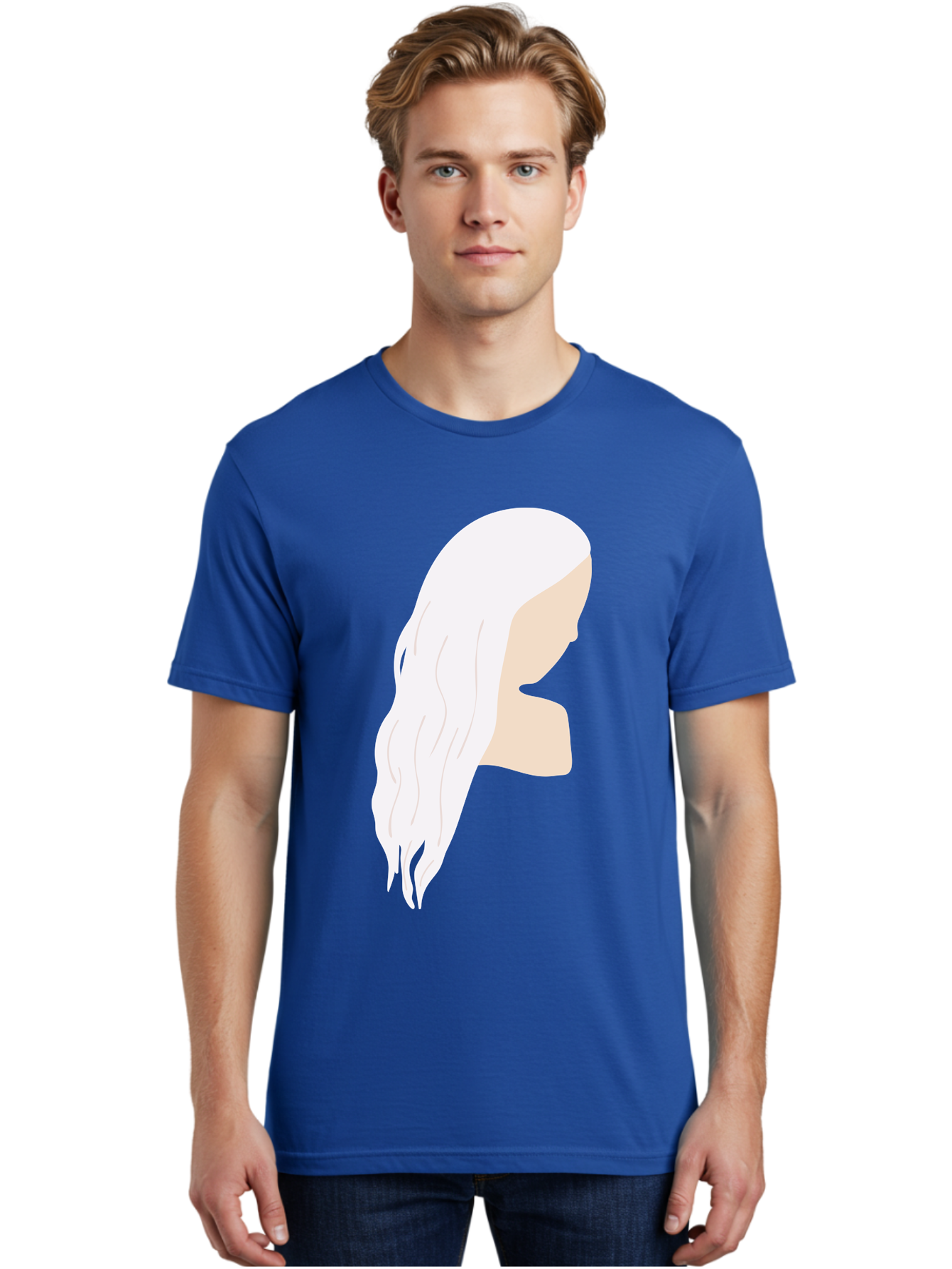 Woman-With-White-Hair Men'S Graphic Tee, 100% Cotton, Comfortable Casual Summer Wear, Machine Washable, Woman With White Hair, Long Hair, Side View, Female Profile, Wavy Hair Texture, Minimalist Design, Simple Illustration, Aae084 12