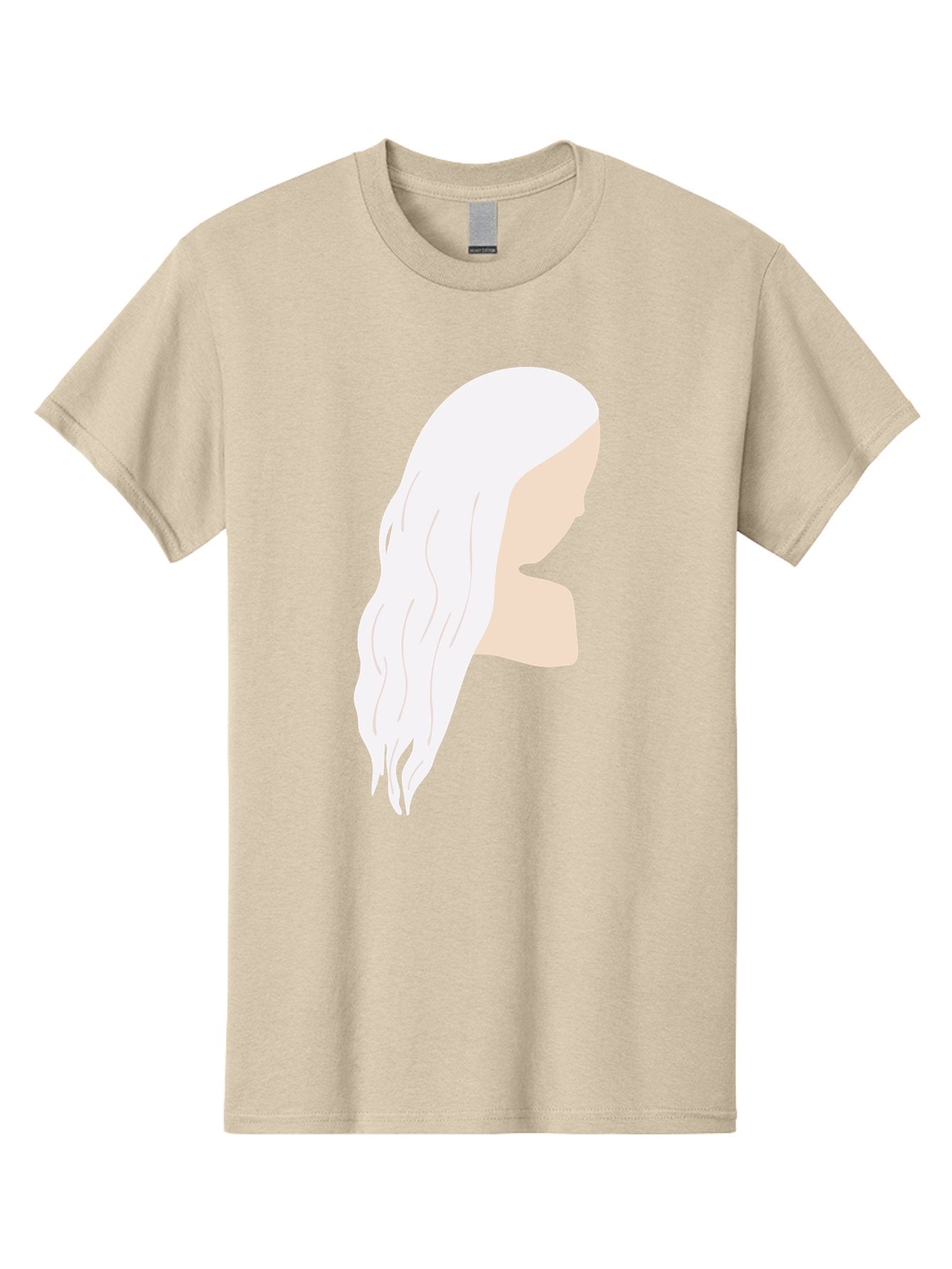 Woman-With-White-Hair Men'S Graphic Tee, 100% Cotton, Comfortable Casual Summer Wear, Machine Washable, Woman With White Hair, Long Hair, Side View, Female Profile, Wavy Hair Texture, Minimalist Design, Simple Illustration, Aae084