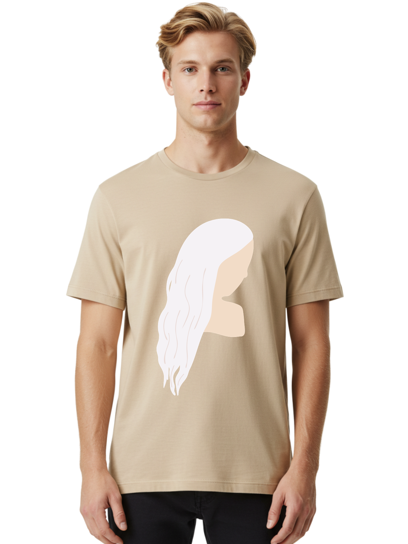 Woman-With-White-Hair Men'S Graphic Tee, 100% Cotton, Comfortable Casual Summer Wear, Machine Washable, Woman With White Hair, Long Hair, Side View, Female Profile, Wavy Hair Texture, Minimalist Design, Simple Illustration, Aae084 20