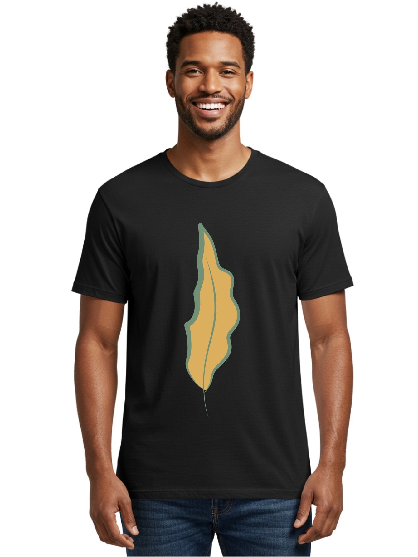 Yellow-Leaf-2 Men'S Graphic Tee, 100% Cotton, Comfortable Casual Summer Wear, Machine Washable, Yellow Leaf, Autumn Leaf, Foliage, Leaf Illustration, Simple Design, Digital Art, Orange Color, Gray Outline Aae086 19