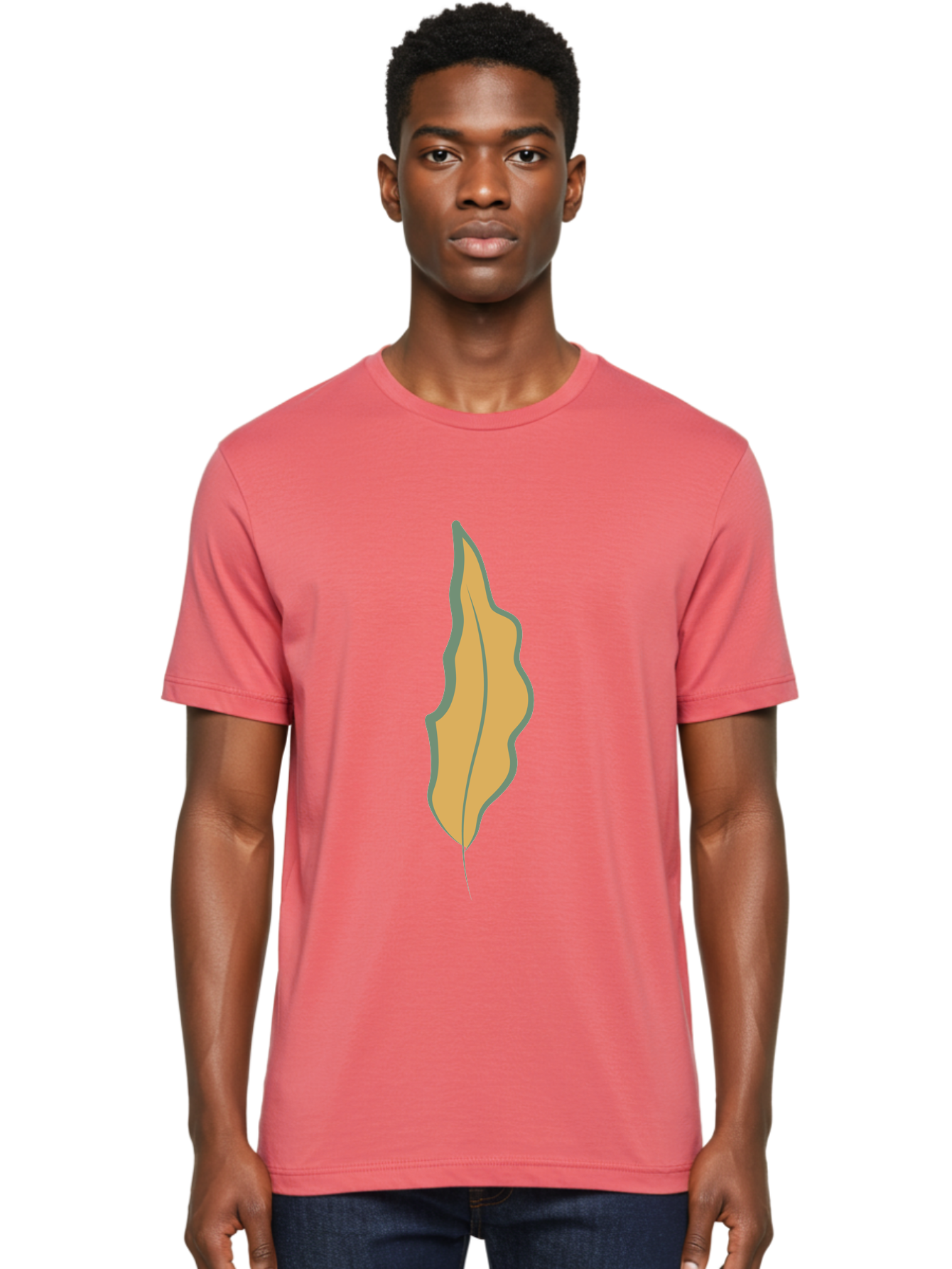 Yellow-Leaf-2 Men'S Graphic Tee, 100% Cotton, Comfortable Casual Summer Wear, Machine Washable, Yellow Leaf, Autumn Leaf, Foliage, Leaf Illustration, Simple Design, Digital Art, Orange Color, Gray Outline Aae086 30