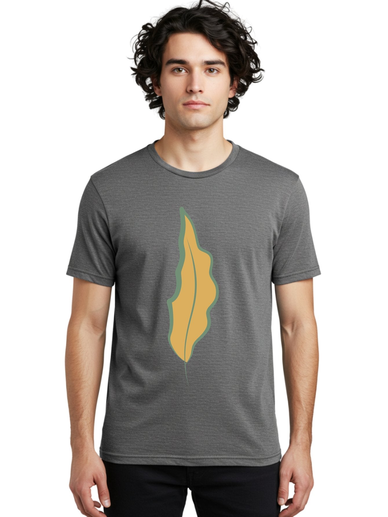 Yellow-Leaf-2 Men'S Graphic Tee, 100% Cotton, Comfortable Casual Summer Wear, Machine Washable, Yellow Leaf, Autumn Leaf, Foliage, Leaf Illustration, Simple Design, Digital Art, Orange Color, Gray Outline Aae086 26