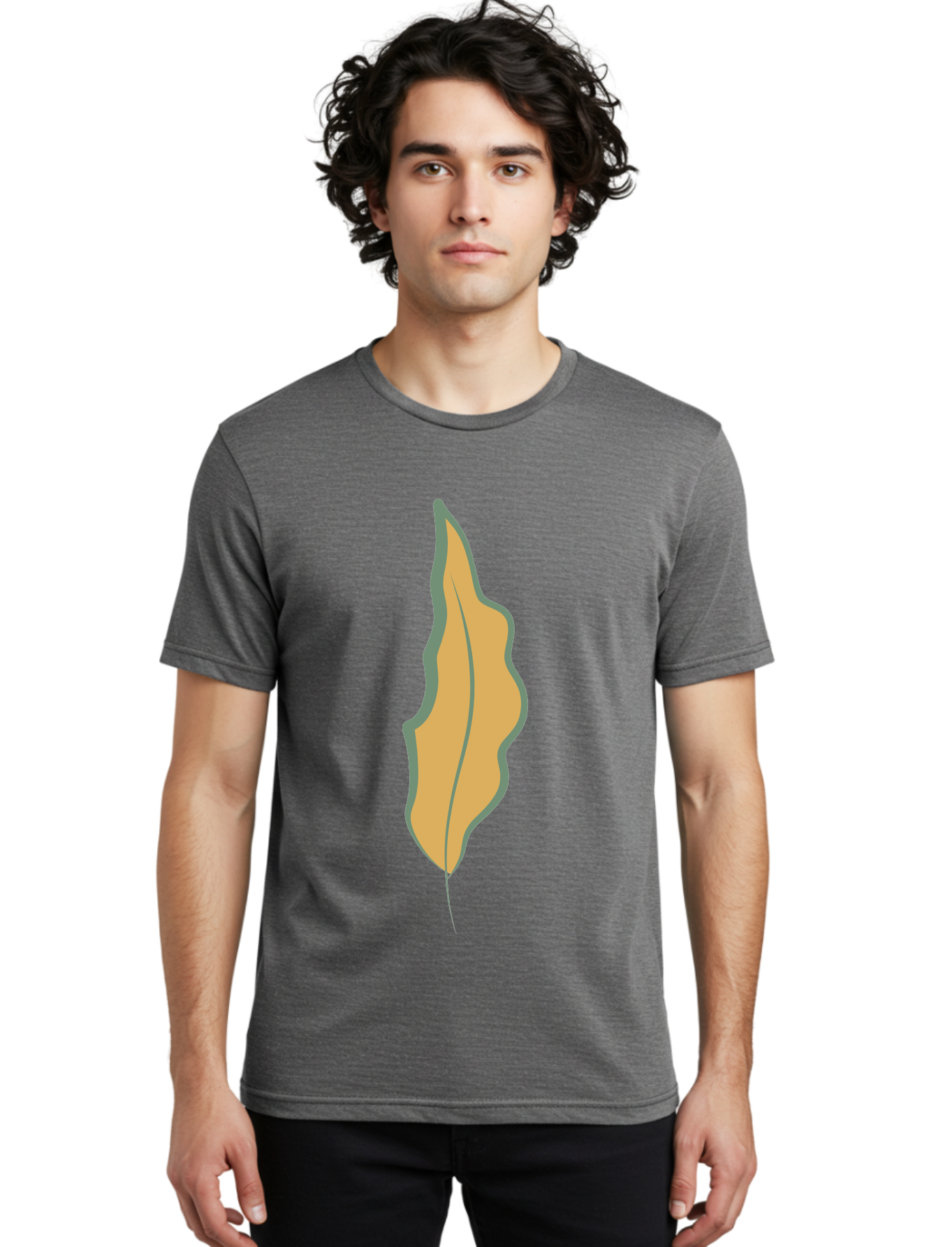 Yellow-Leaf-2 Men'S Graphic Tee, 100% Cotton, Comfortable Casual Summer Wear, Machine Washable, Yellow Leaf, Autumn Leaf, Foliage, Leaf Illustration, Simple Design, Digital Art, Orange Color, Gray Outline Aae086 10