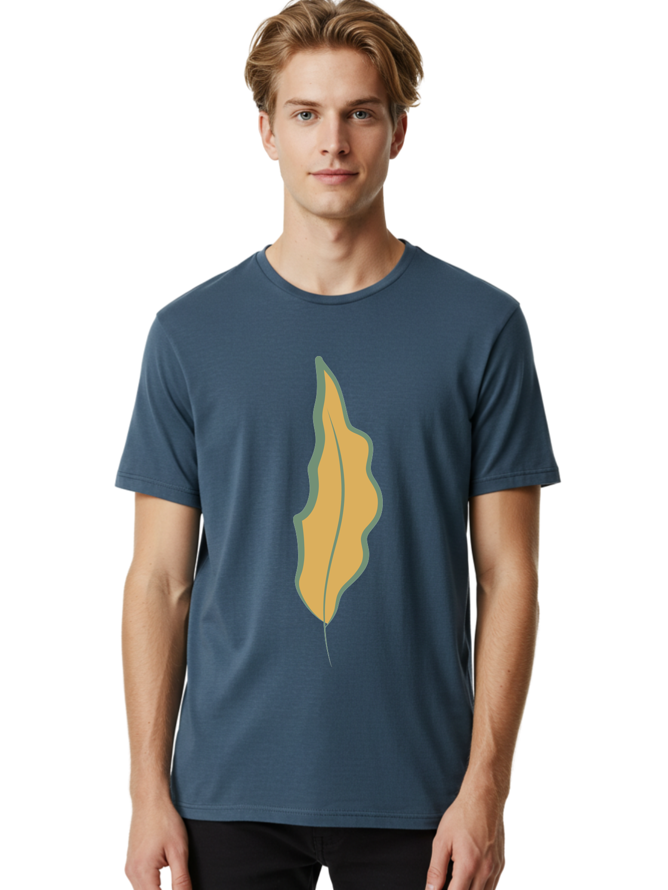 Yellow-Leaf-2 Men'S Graphic Tee, 100% Cotton, Comfortable Casual Summer Wear, Machine Washable, Yellow Leaf, Autumn Leaf, Foliage, Leaf Illustration, Simple Design, Digital Art, Orange Color, Gray Outline Aae086 6