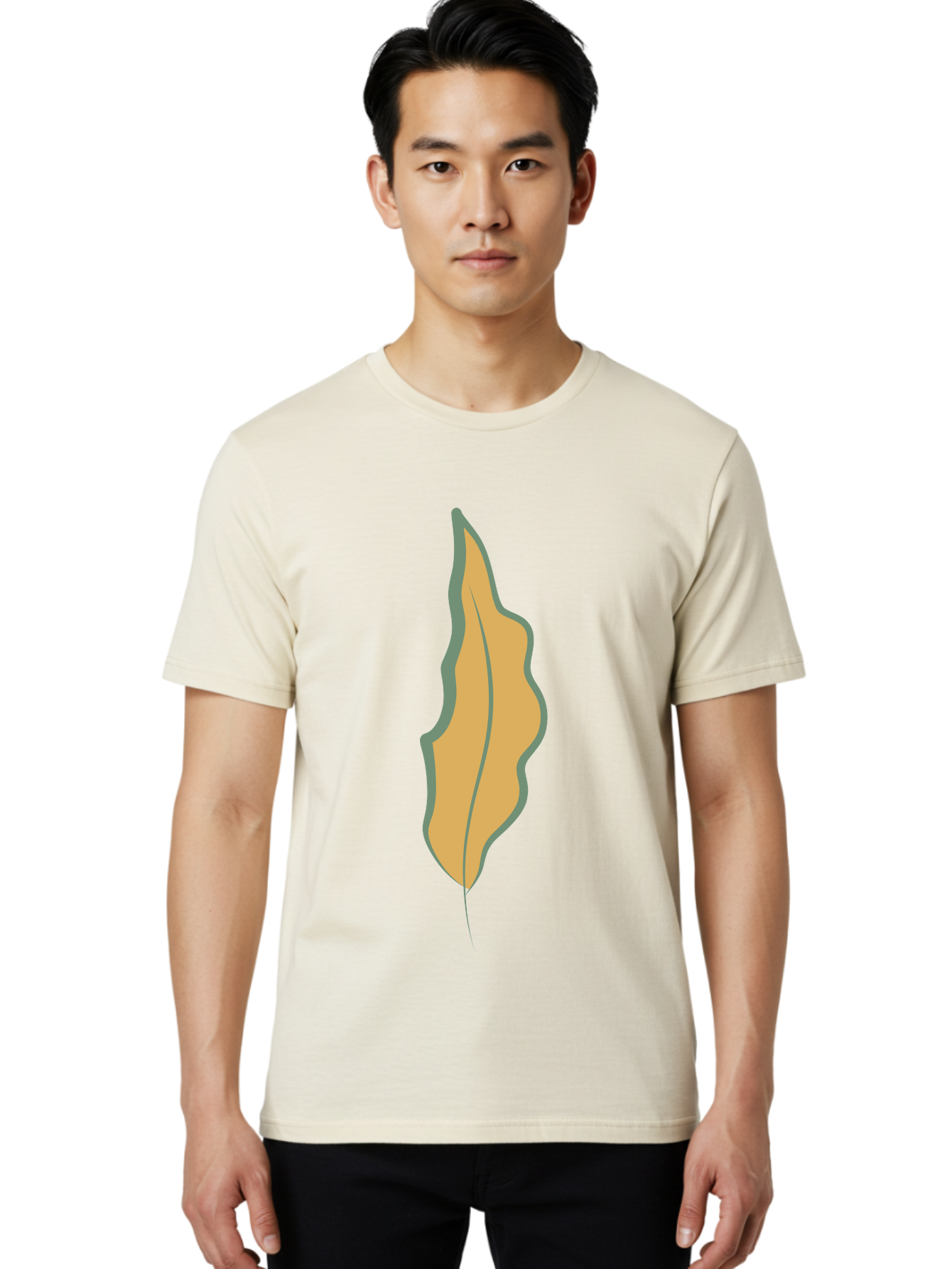 Yellow-Leaf-2 Men'S Graphic Tee, 100% Cotton, Comfortable Casual Summer Wear, Machine Washable, Yellow Leaf, Autumn Leaf, Foliage, Leaf Illustration, Simple Design, Digital Art, Orange Color, Gray Outline Aae086 12