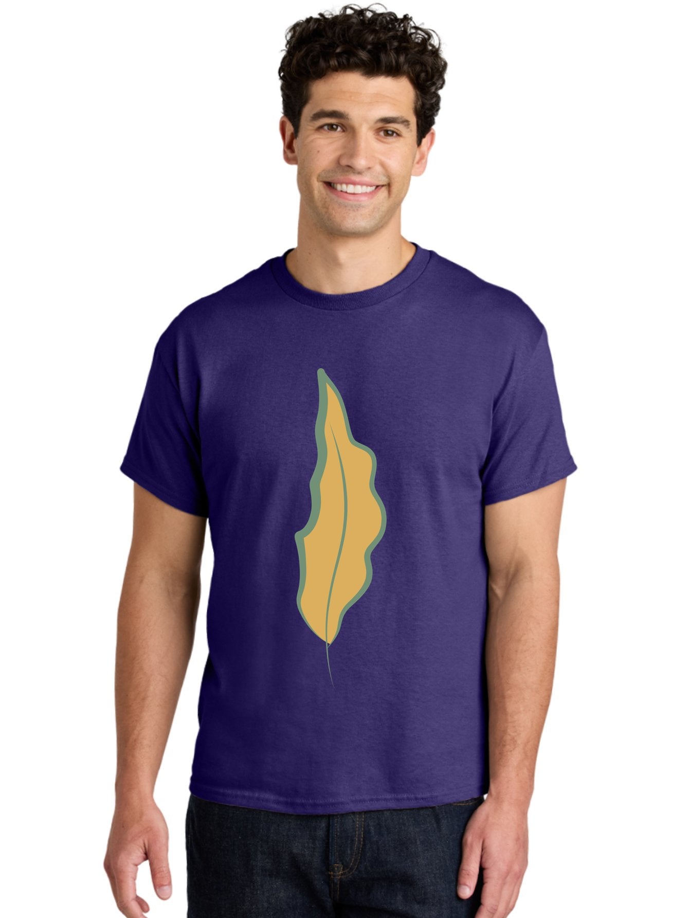 Yellow-Leaf-2 Men'S Graphic Tee, 100% Cotton, Comfortable Casual Summer Wear, Machine Washable, Yellow Leaf, Autumn Leaf, Foliage, Leaf Illustration, Simple Design, Digital Art, Orange Color, Gray Outline Aae086 18