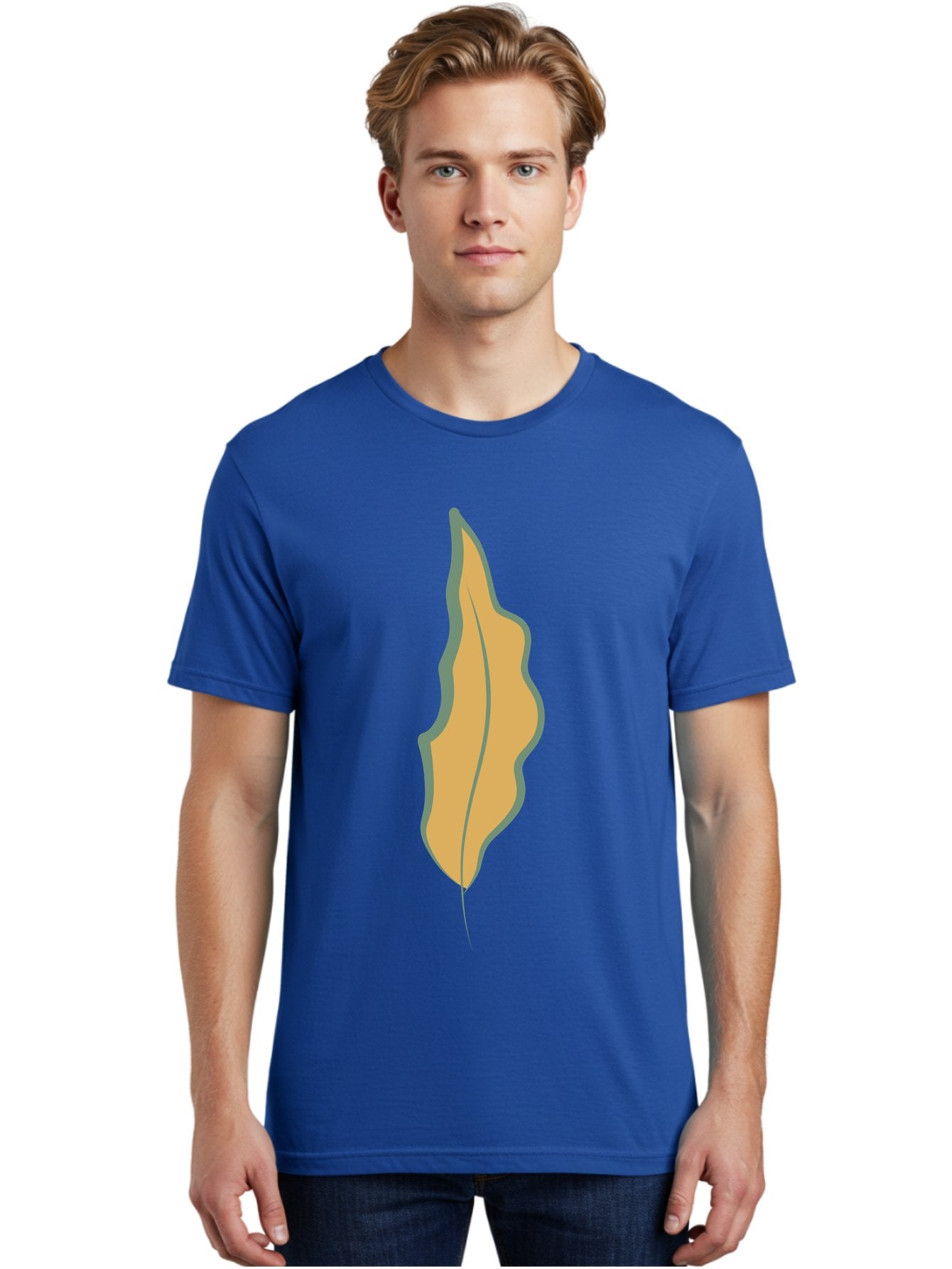 Yellow-Leaf-2 Men'S Graphic Tee, 100% Cotton, Comfortable Casual Summer Wear, Machine Washable, Yellow Leaf, Autumn Leaf, Foliage, Leaf Illustration, Simple Design, Digital Art, Orange Color, Gray Outline Aae086 29