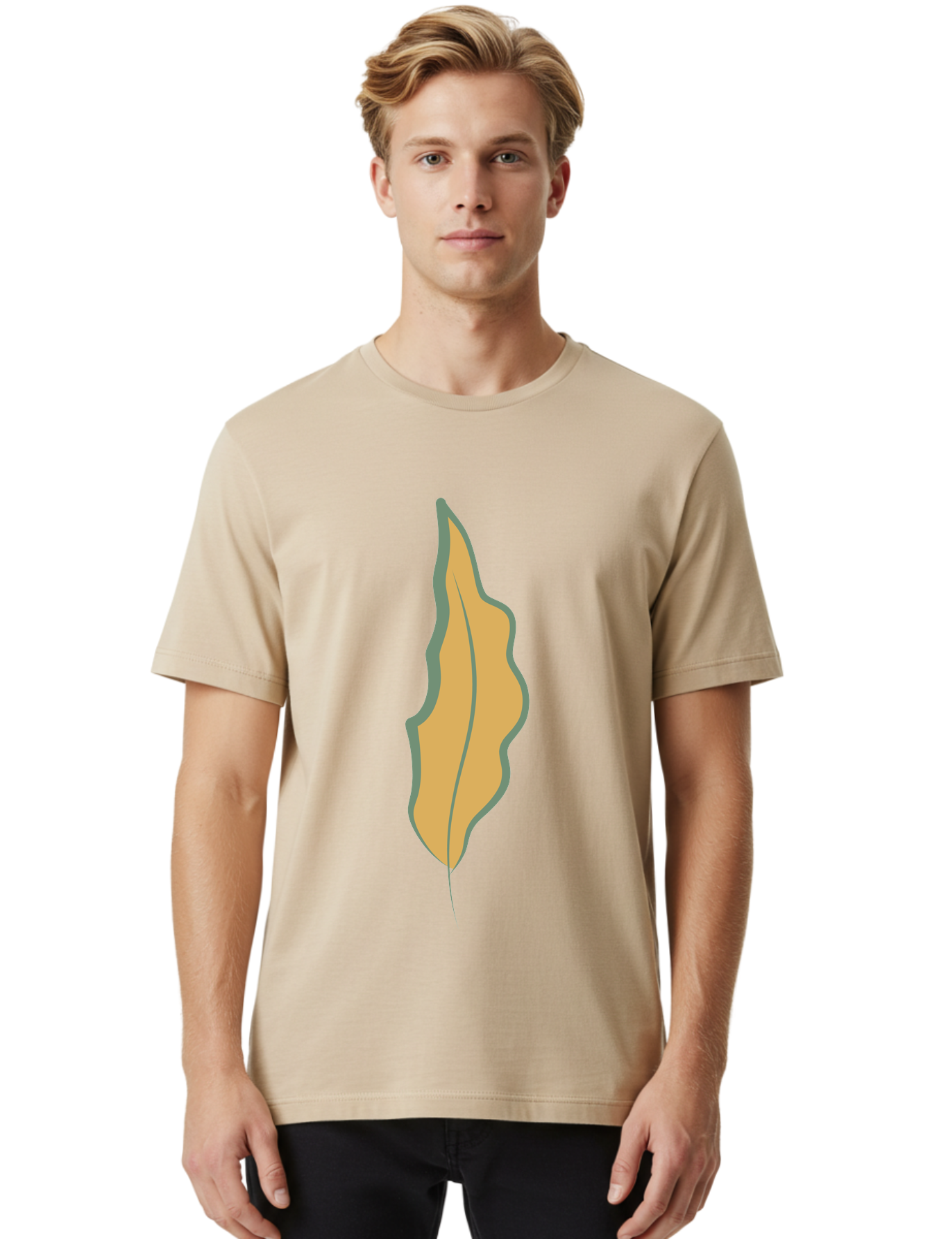 Yellow-Leaf-2 Men'S Graphic Tee, 100% Cotton, Comfortable Casual Summer Wear, Machine Washable, Yellow Leaf, Autumn Leaf, Foliage, Leaf Illustration, Simple Design, Digital Art, Orange Color, Gray Outline Aae086 8