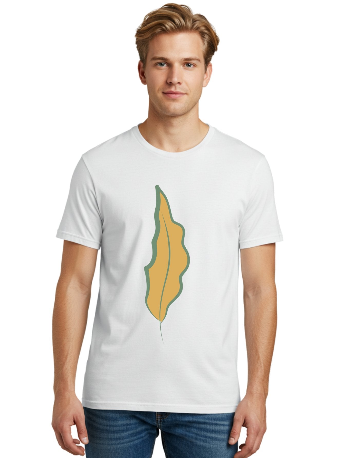 Yellow-Leaf-2 Men'S Graphic Tee, 100% Cotton, Comfortable Casual Summer Wear, Machine Washable, Yellow Leaf, Autumn Leaf, Foliage, Leaf Illustration, Simple Design, Digital Art, Orange Color, Gray Outline Aae086 24