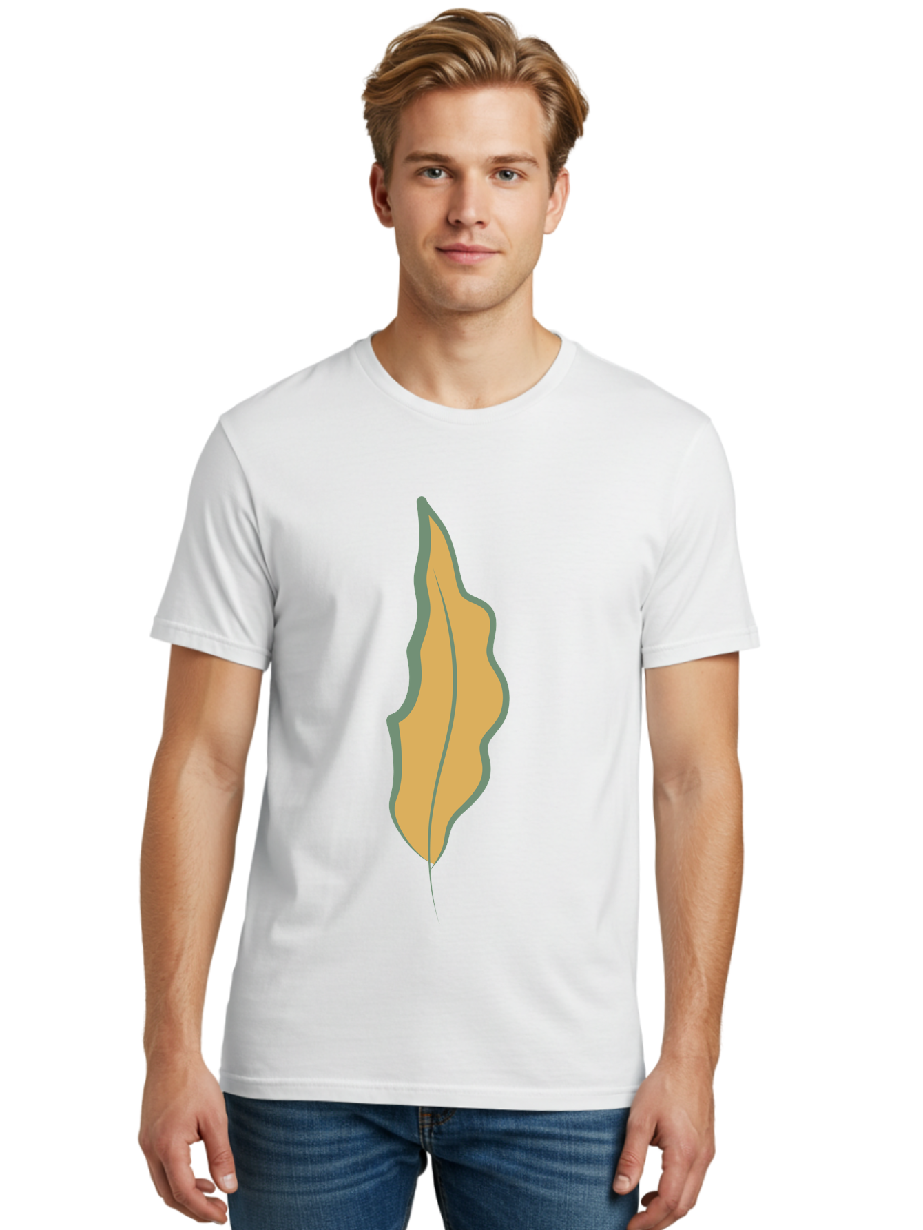 Yellow-Leaf-2 Men'S Graphic Tee, 100% Cotton, Comfortable Casual Summer Wear, Machine Washable, Yellow Leaf, Autumn Leaf, Foliage, Leaf Illustration, Simple Design, Digital Art, Orange Color, Gray Outline Aae086 14