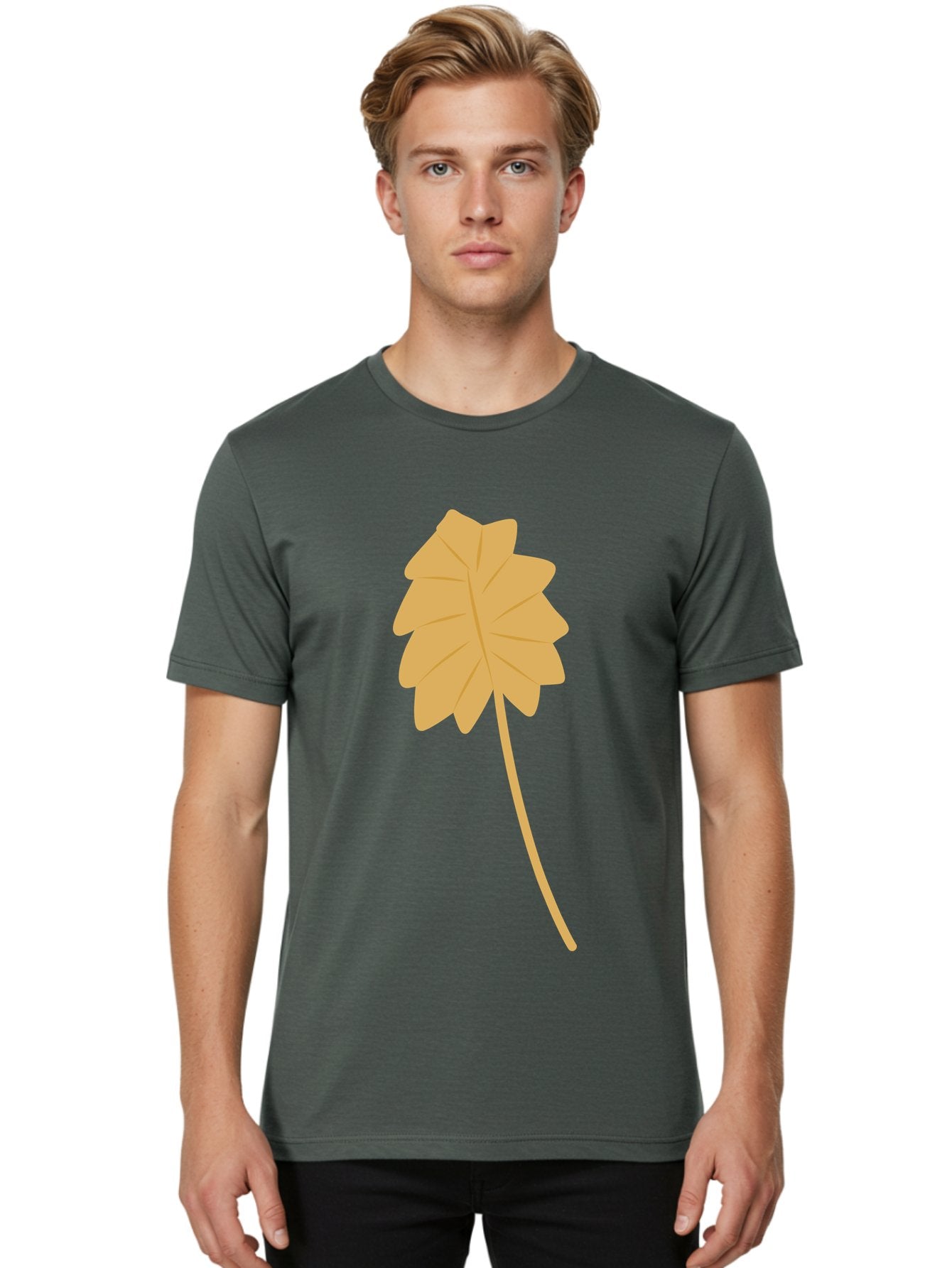 Yellow-Leaf Men'S Graphic Tee, 100% Cotton, Comfortable Casual Summer Wear, Machine Washable, Yellow Leaf, Autumn Leaf, Fall Foliage, Nature Illustration, Single Leaf, Simple Design, Leaf Icon, Graphic Leaf Aae087 29
