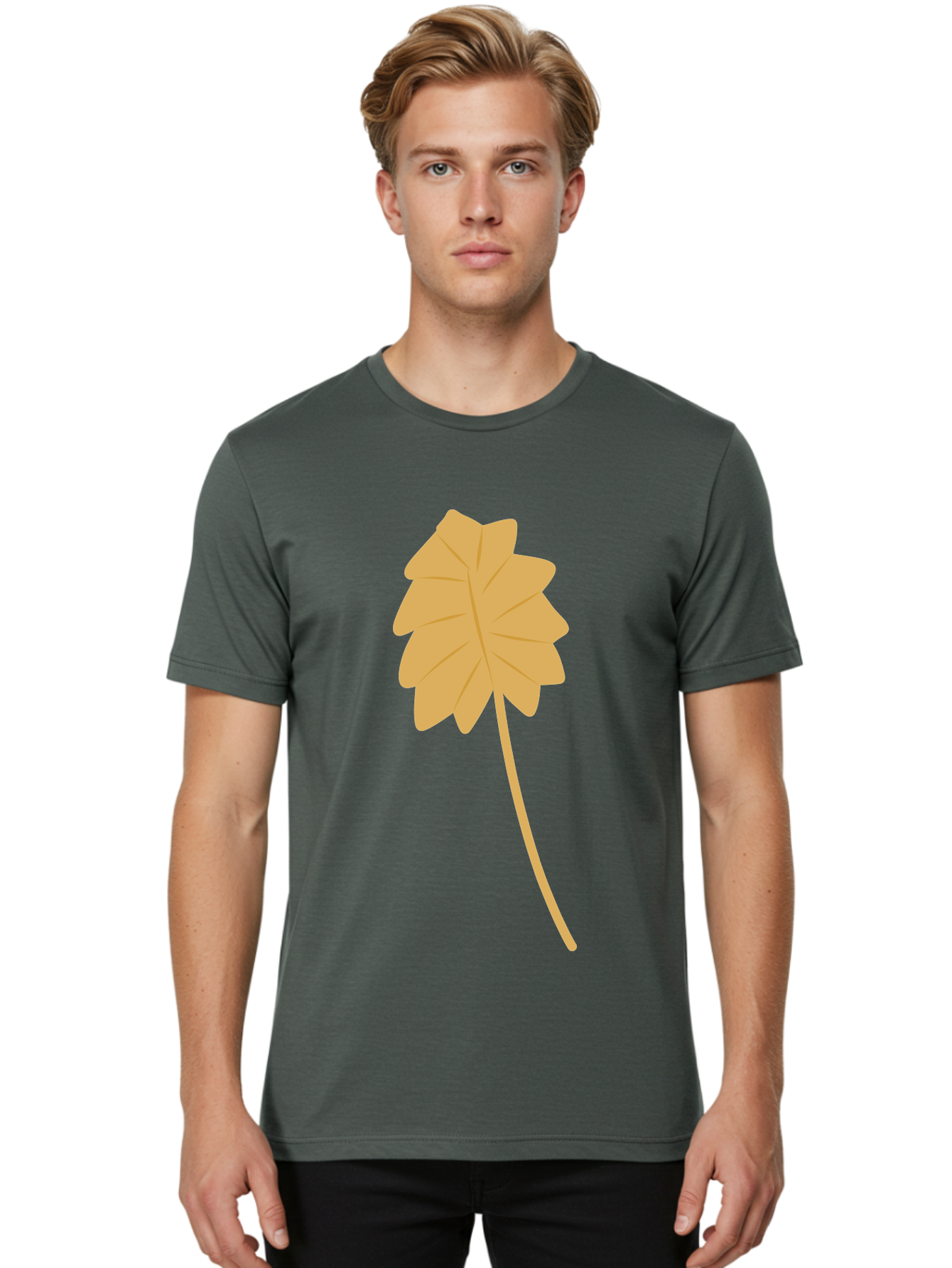 Yellow-Leaf Men'S Graphic Tee, 100% Cotton, Comfortable Casual Summer Wear, Machine Washable, Yellow Leaf, Autumn Leaf, Fall Foliage, Nature Illustration, Single Leaf, Simple Design, Leaf Icon, Graphic Leaf Aae087 4