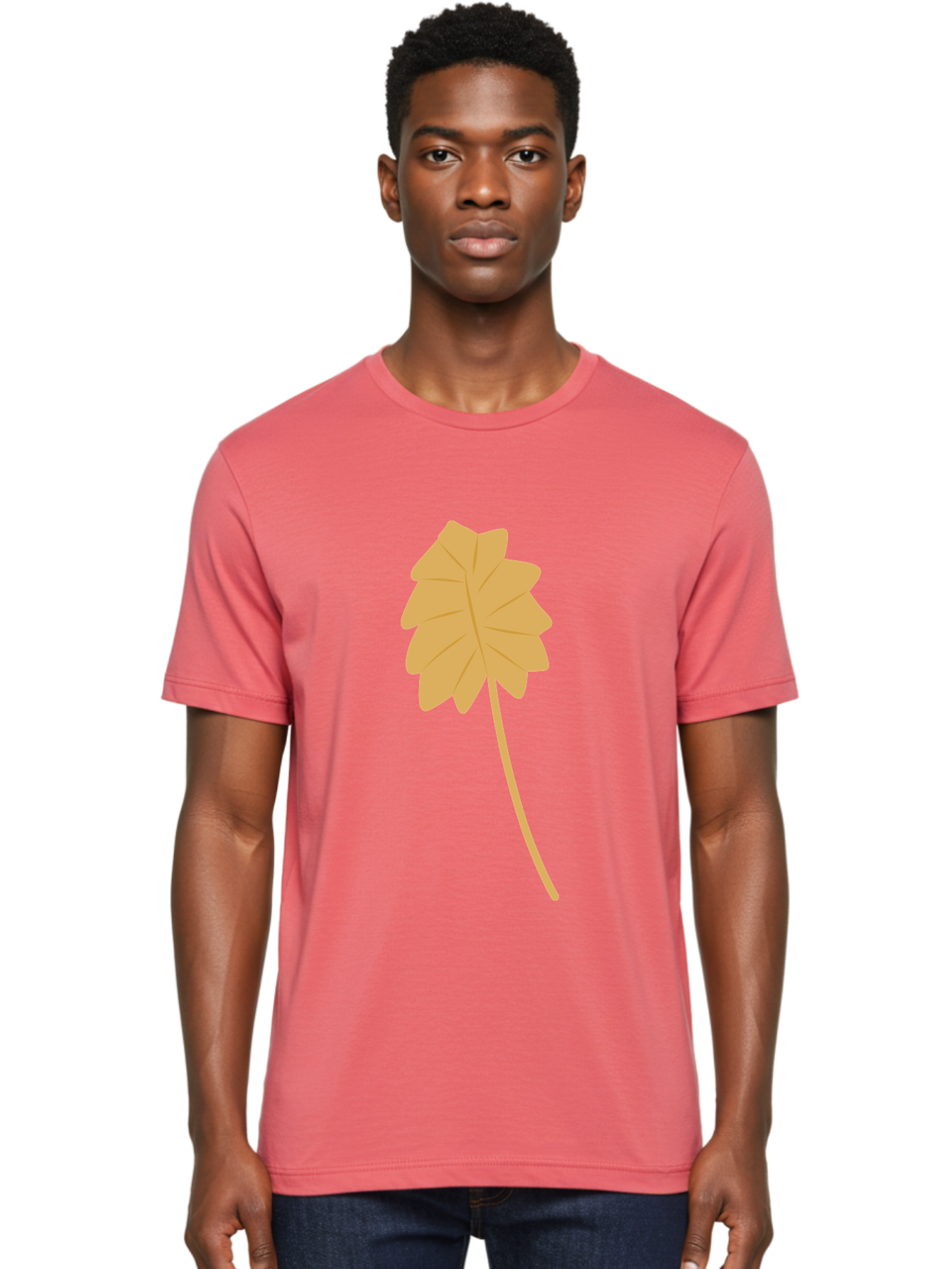 Yellow-Leaf Men'S Graphic Tee, 100% Cotton, Comfortable Casual Summer Wear, Machine Washable, Yellow Leaf, Autumn Leaf, Fall Foliage, Nature Illustration, Single Leaf, Simple Design, Leaf Icon, Graphic Leaf Aae087