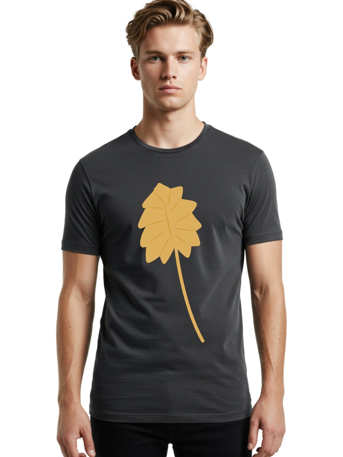 Yellow-Leaf Men'S Graphic Tee, 100% Cotton, Comfortable Casual Summer Wear, Machine Washable, Yellow Leaf, Autumn Leaf, Fall Foliage, Nature Illustration, Single Leaf, Simple Design, Leaf Icon, Graphic Leaf Aae087 17