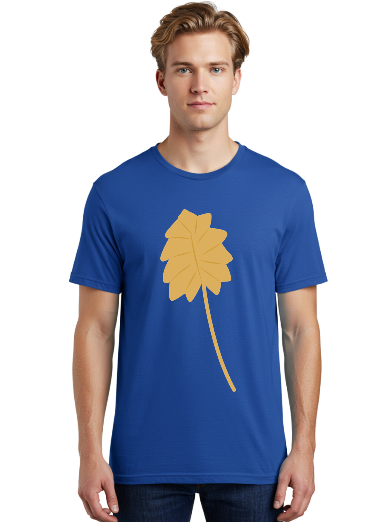 Yellow-Leaf Men'S Graphic Tee, 100% Cotton, Comfortable Casual Summer Wear, Machine Washable, Yellow Leaf, Autumn Leaf, Fall Foliage, Nature Illustration, Single Leaf, Simple Design, Leaf Icon, Graphic Leaf Aae087 24