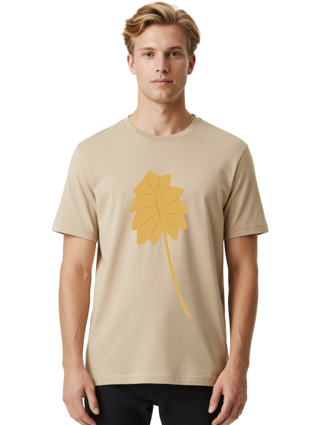 Yellow-Leaf Men'S Graphic Tee, 100% Cotton, Comfortable Casual Summer Wear, Machine Washable, Yellow Leaf, Autumn Leaf, Fall Foliage, Nature Illustration, Single Leaf, Simple Design, Leaf Icon, Graphic Leaf Aae087 30