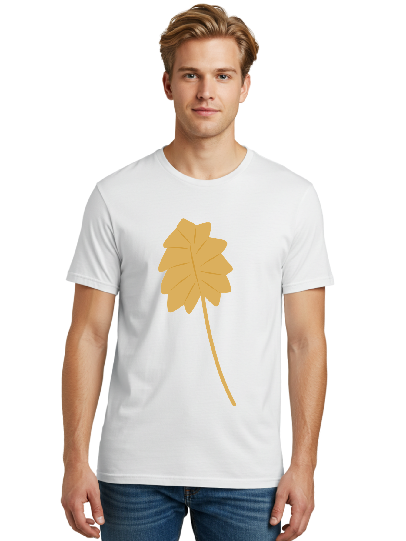 Yellow-Leaf Men'S Graphic Tee, 100% Cotton, Comfortable Casual Summer Wear, Machine Washable, Yellow Leaf, Autumn Leaf, Fall Foliage, Nature Illustration, Single Leaf, Simple Design, Leaf Icon, Graphic Leaf Aae087 16