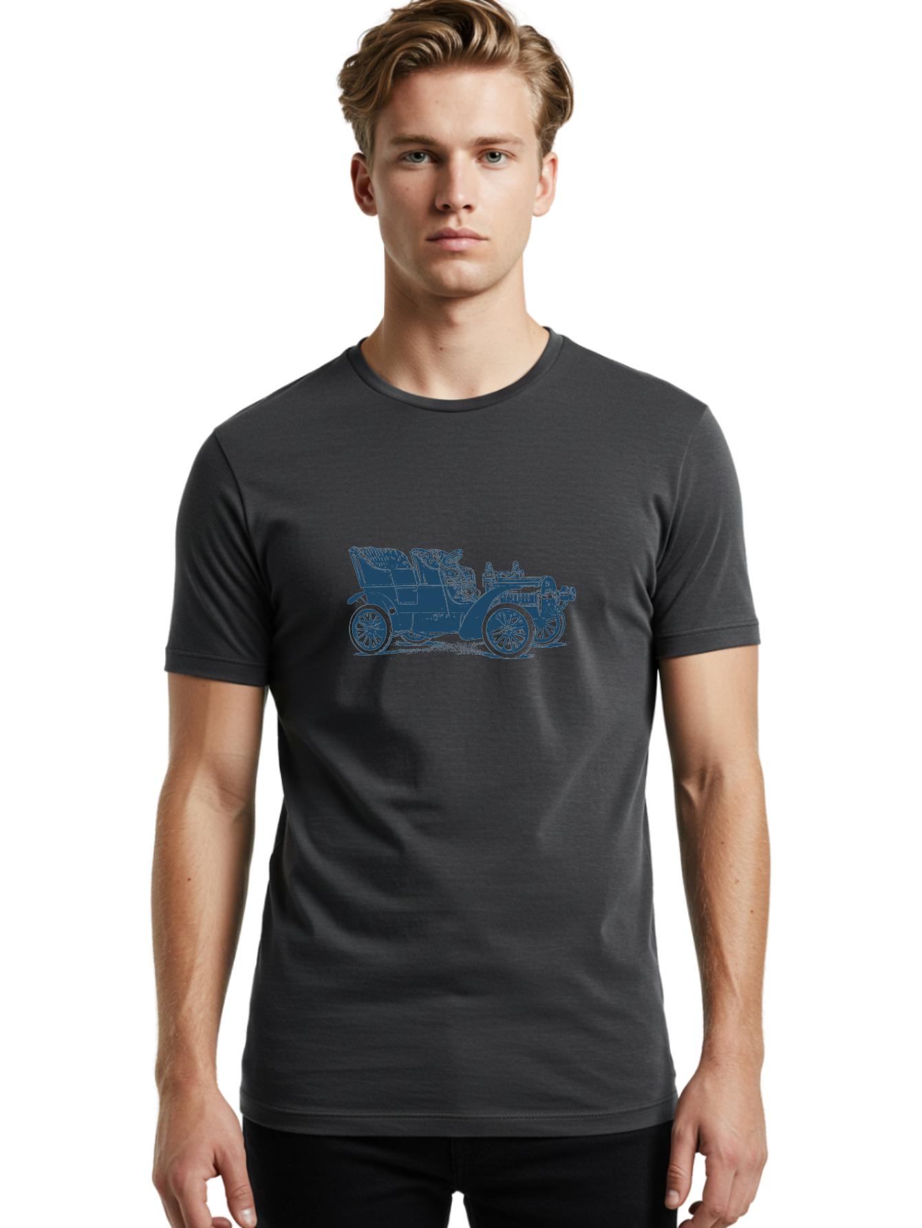 1900S Roadster Drawing Men'S Graphic Tee, 100% Cotton, Comfortable Casual Summer Wear, Machine Washable, Vintage Car, Classic Automobile, Antique Vehicle, Old-Fashioned Transportation, Horse-Less Carriage, Early 20Th Century Car, Retro Style Aae089