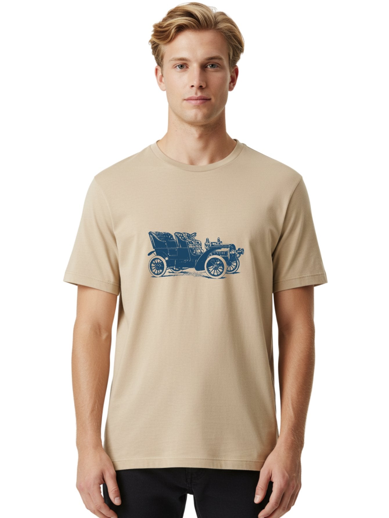 1900S Roadster Drawing Men'S Graphic Tee, 100% Cotton, Comfortable Casual Summer Wear, Machine Washable, Vintage Car, Classic Automobile, Antique Vehicle, Old-Fashioned Transportation, Horse-Less Carriage, Early 20Th Century Car, Retro Style Aae089 27