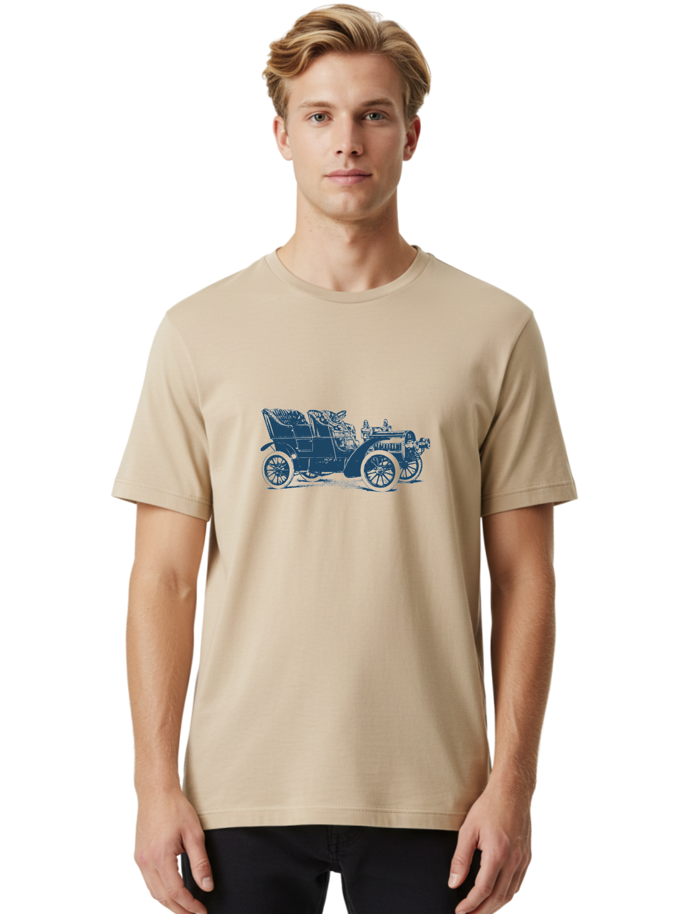 1900S Roadster Drawing Men'S Graphic Tee, 100% Cotton, Comfortable Casual Summer Wear, Machine Washable, Vintage Car, Classic Automobile, Antique Vehicle, Old-Fashioned Transportation, Horse-Less Carriage, Early 20Th Century Car, Retro Style Aae089 8