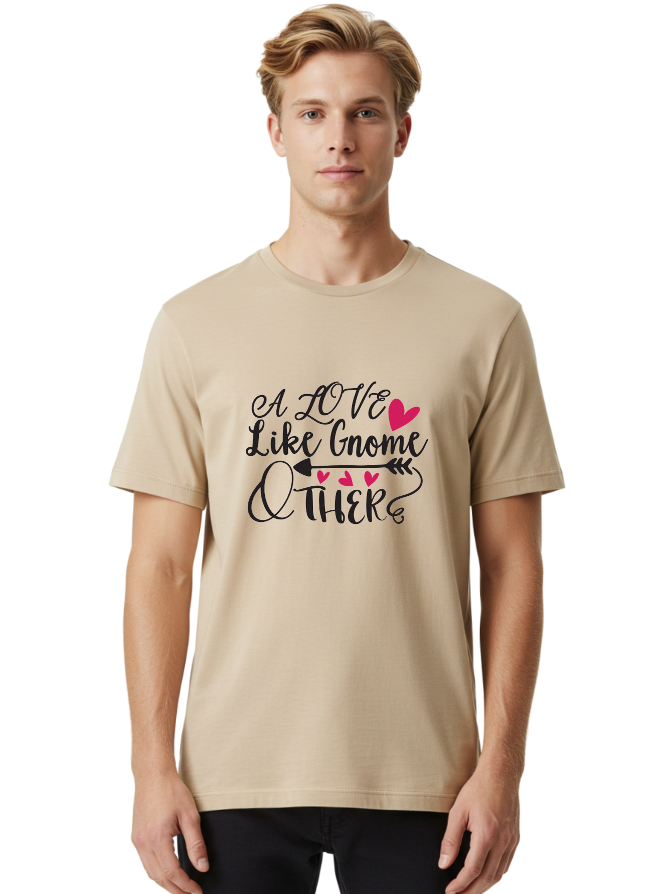 A Love Like Gnome Other Men'S Graphic Tee, 100% Cotton, Comfortable Casual Summer Wear, Machine Washable, Love Quote, Gnome Love, Quirky Phrase, Heartwarming Message, Playful Typography, Cute Design, Whimsical Hearts, Arrow Symbol Aae090 24