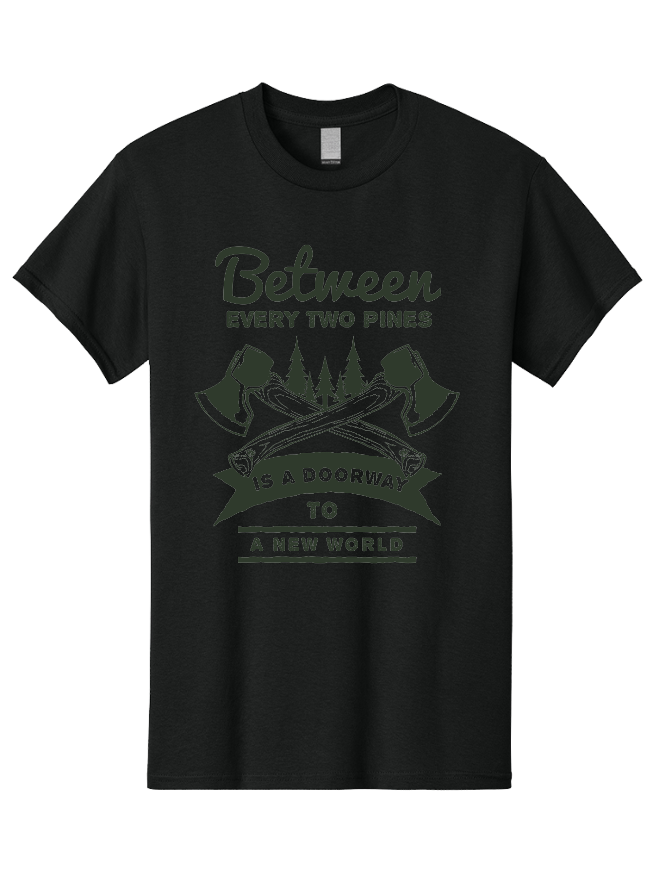 A New World Men'S Graphic Tee, 100% Cotton, Comfortable Casual Summer Wear, Machine Washable, Crossed Axes, Pine Trees, Doorway To A New World, Adventure, Exploration, Wilderness, Outdoors, Travel, Journey, New Beginnings Aae091 11