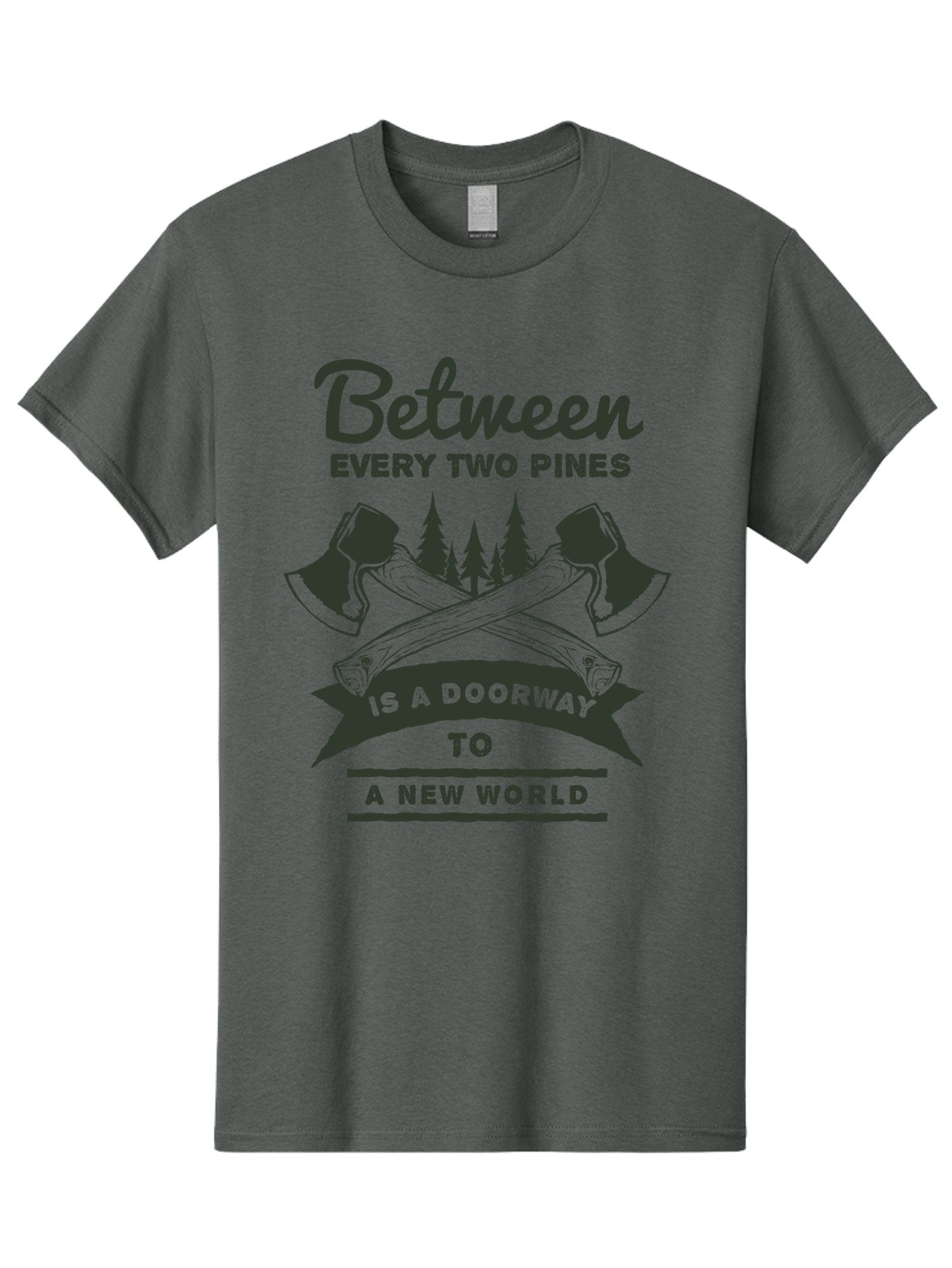 A New World Men'S Graphic Tee, 100% Cotton, Comfortable Casual Summer Wear, Machine Washable, Crossed Axes, Pine Trees, Doorway To A New World, Adventure, Exploration, Wilderness, Outdoors, Travel, Journey, New Beginnings Aae091 13