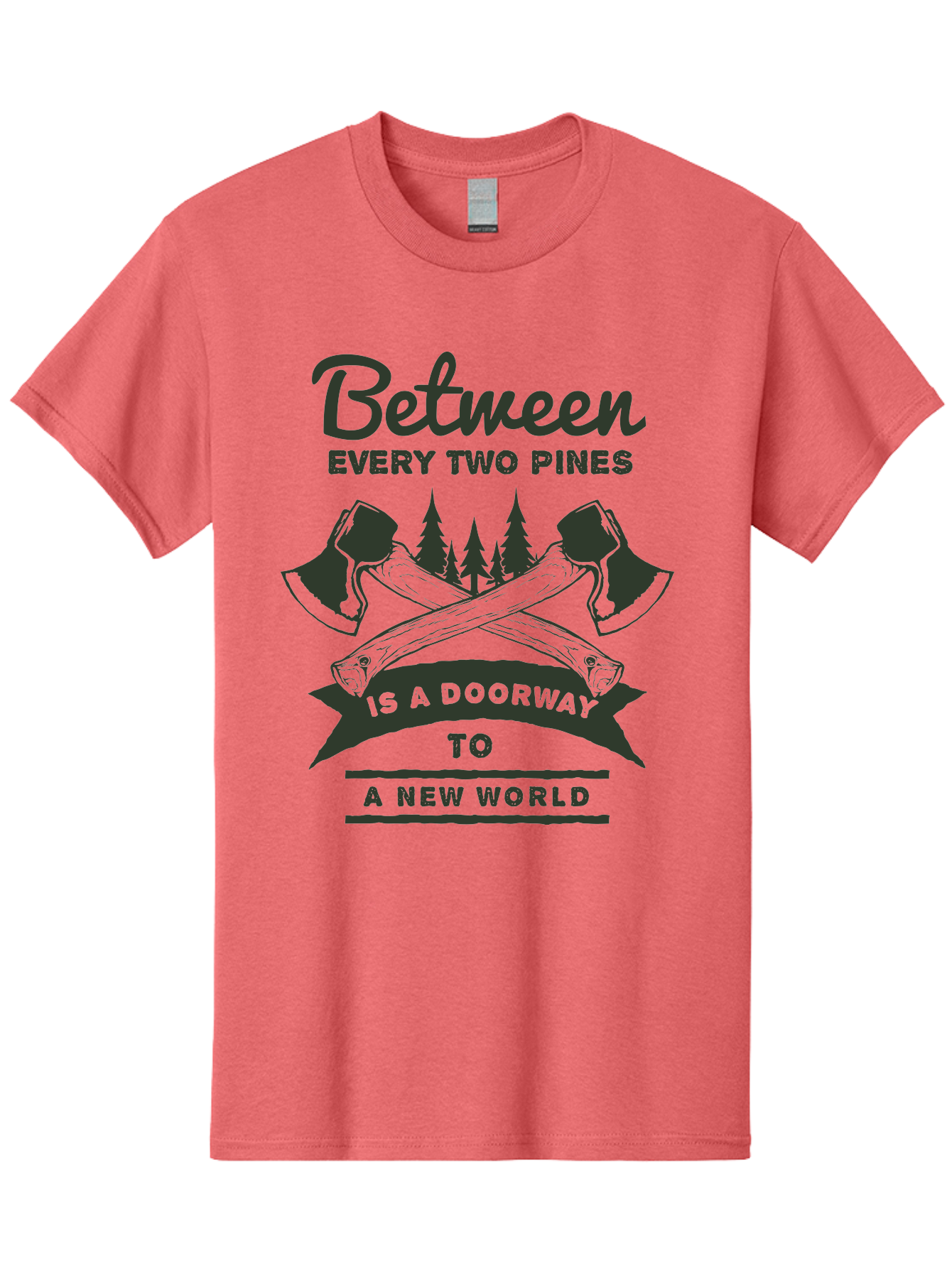 A New World Men'S Graphic Tee, 100% Cotton, Comfortable Casual Summer Wear, Machine Washable, Crossed Axes, Pine Trees, Doorway To A New World, Adventure, Exploration, Wilderness, Outdoors, Travel, Journey, New Beginnings Aae091 3