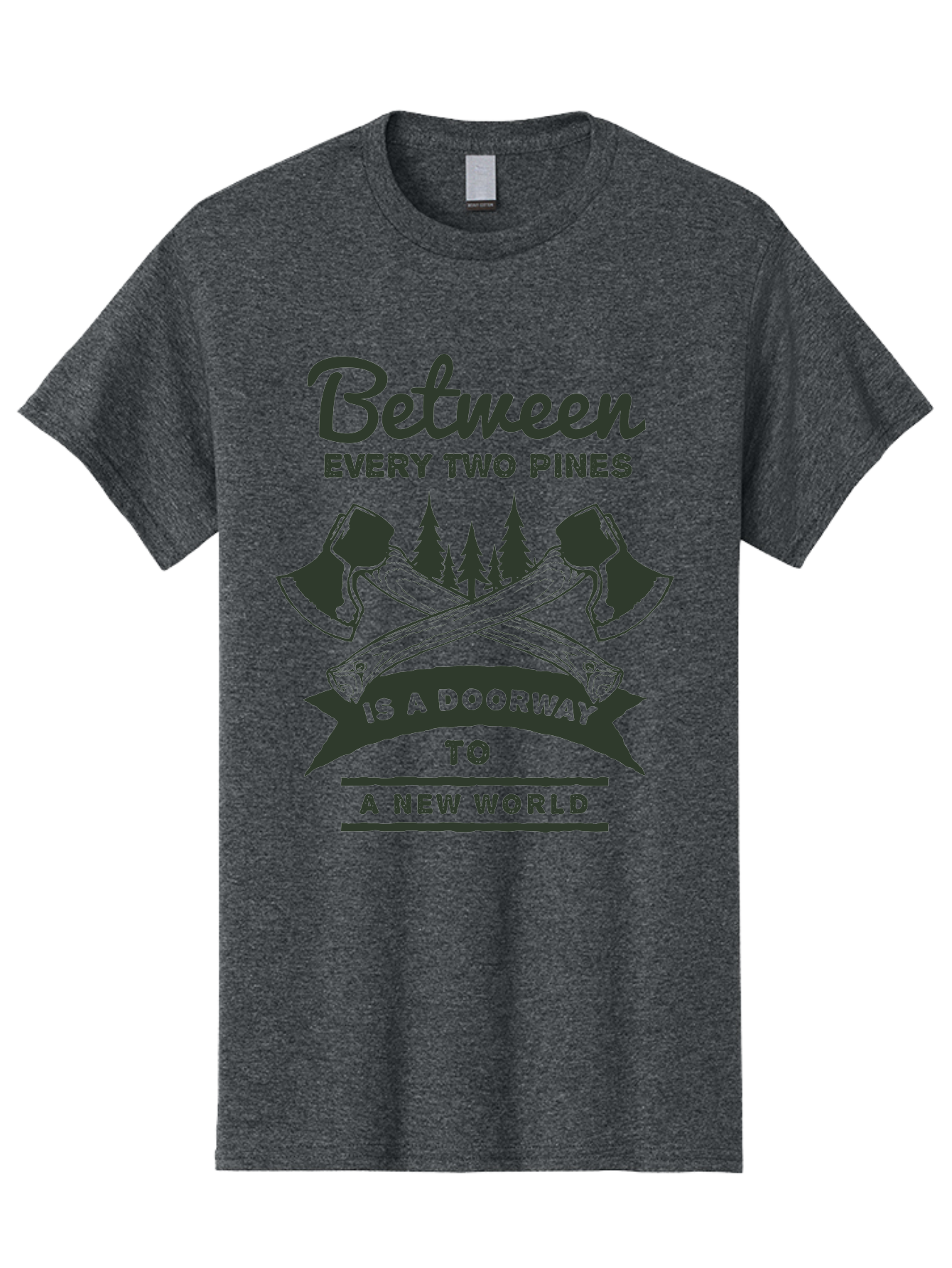 A New World Men'S Graphic Tee, 100% Cotton, Comfortable Casual Summer Wear, Machine Washable, Crossed Axes, Pine Trees, Doorway To A New World, Adventure, Exploration, Wilderness, Outdoors, Travel, Journey, New Beginnings Aae091 15