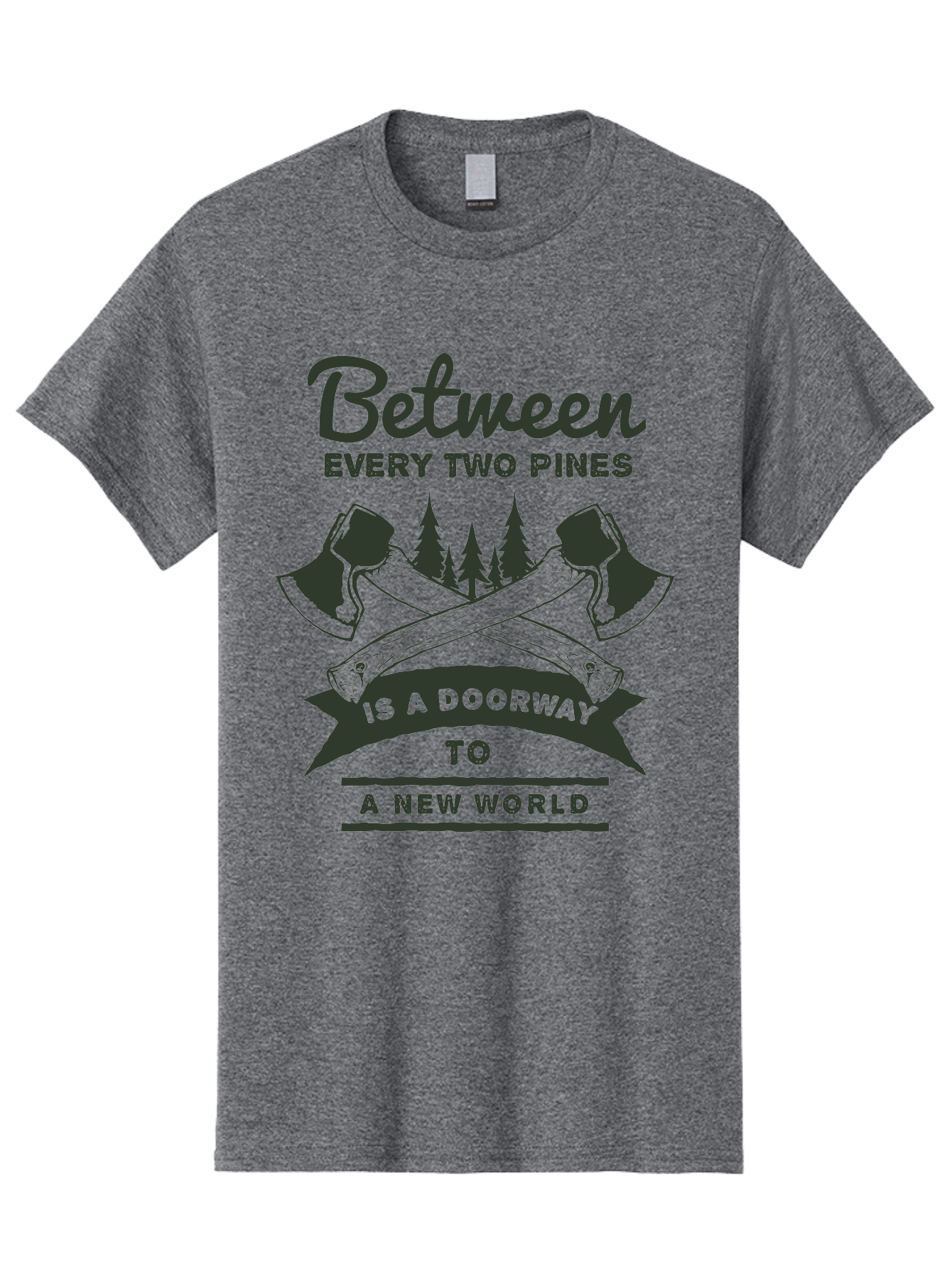 A New World Men'S Graphic Tee, 100% Cotton, Comfortable Casual Summer Wear, Machine Washable, Crossed Axes, Pine Trees, Doorway To A New World, Adventure, Exploration, Wilderness, Outdoors, Travel, Journey, New Beginnings Aae091 25
