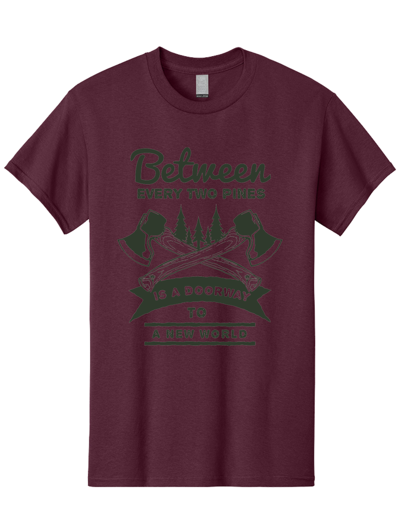 A New World Men'S Graphic Tee, 100% Cotton, Comfortable Casual Summer Wear, Machine Washable, Crossed Axes, Pine Trees, Doorway To A New World, Adventure, Exploration, Wilderness, Outdoors, Travel, Journey, New Beginnings Aae091 19