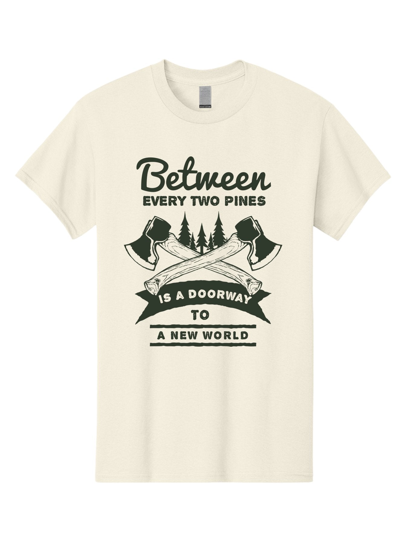 A New World Men'S Graphic Tee, 100% Cotton, Comfortable Casual Summer Wear, Machine Washable, Crossed Axes, Pine Trees, Doorway To A New World, Adventure, Exploration, Wilderness, Outdoors, Travel, Journey, New Beginnings Aae091 6