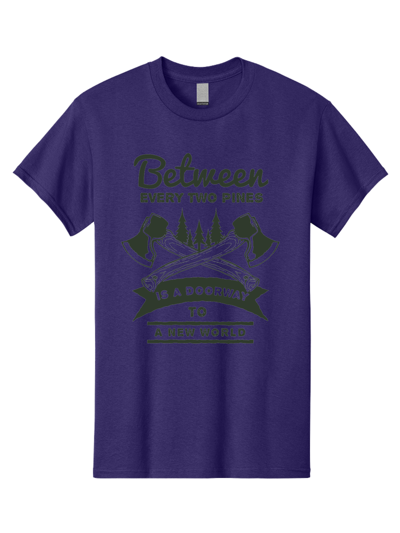 A New World Men'S Graphic Tee, 100% Cotton, Comfortable Casual Summer Wear, Machine Washable, Crossed Axes, Pine Trees, Doorway To A New World, Adventure, Exploration, Wilderness, Outdoors, Travel, Journey, New Beginnings Aae091