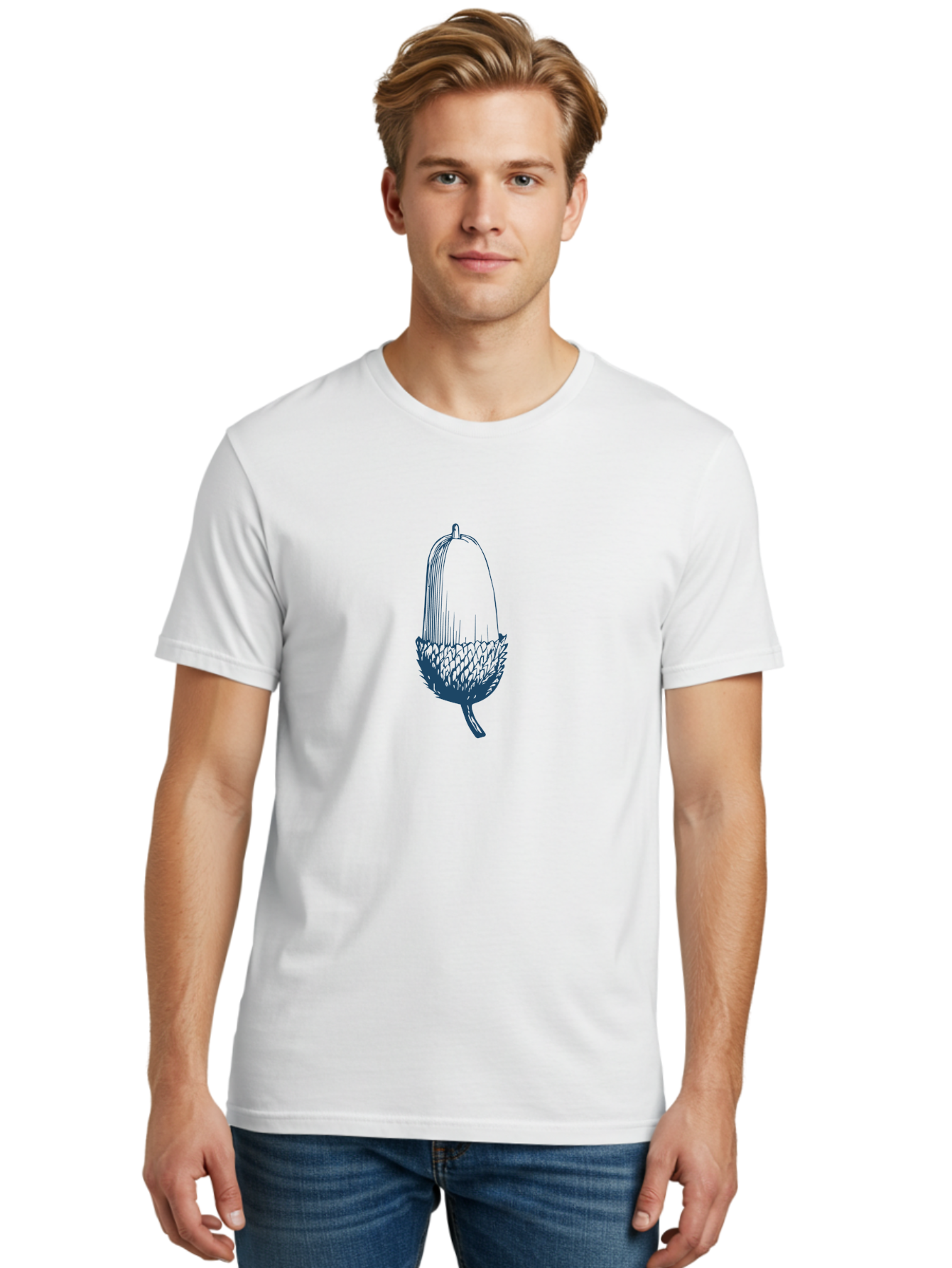 Acorn Men'S Graphic Tee, 100% Cotton, Comfortable Casual Summer Wear, Machine Washable, Acorn Illustration, Oak Tree Symbol, Nature-Inspired Design, Botanical Art, Simple Line Drawing, Forest Element, Abstract Shape, Minimalist Icon Aae093