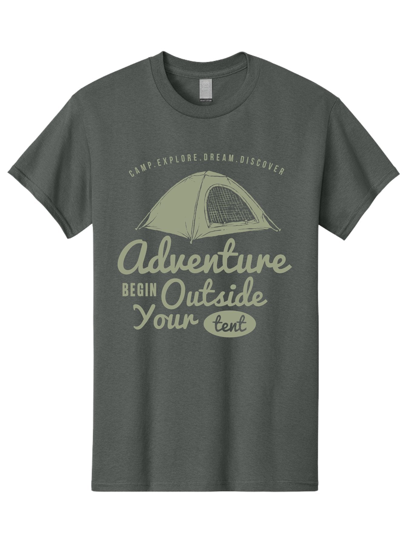 Adventure Begin Outside Your Tent Men'S Graphic Tee, 100% Cotton, Comfortable Casual Summer Wear, Machine Washable, Camping Adventure, Outdoor Activities, Tent Camping, Wilderness Exploration, Nature Escape, Camping Quotes, Adventure Begins, Aae094 13