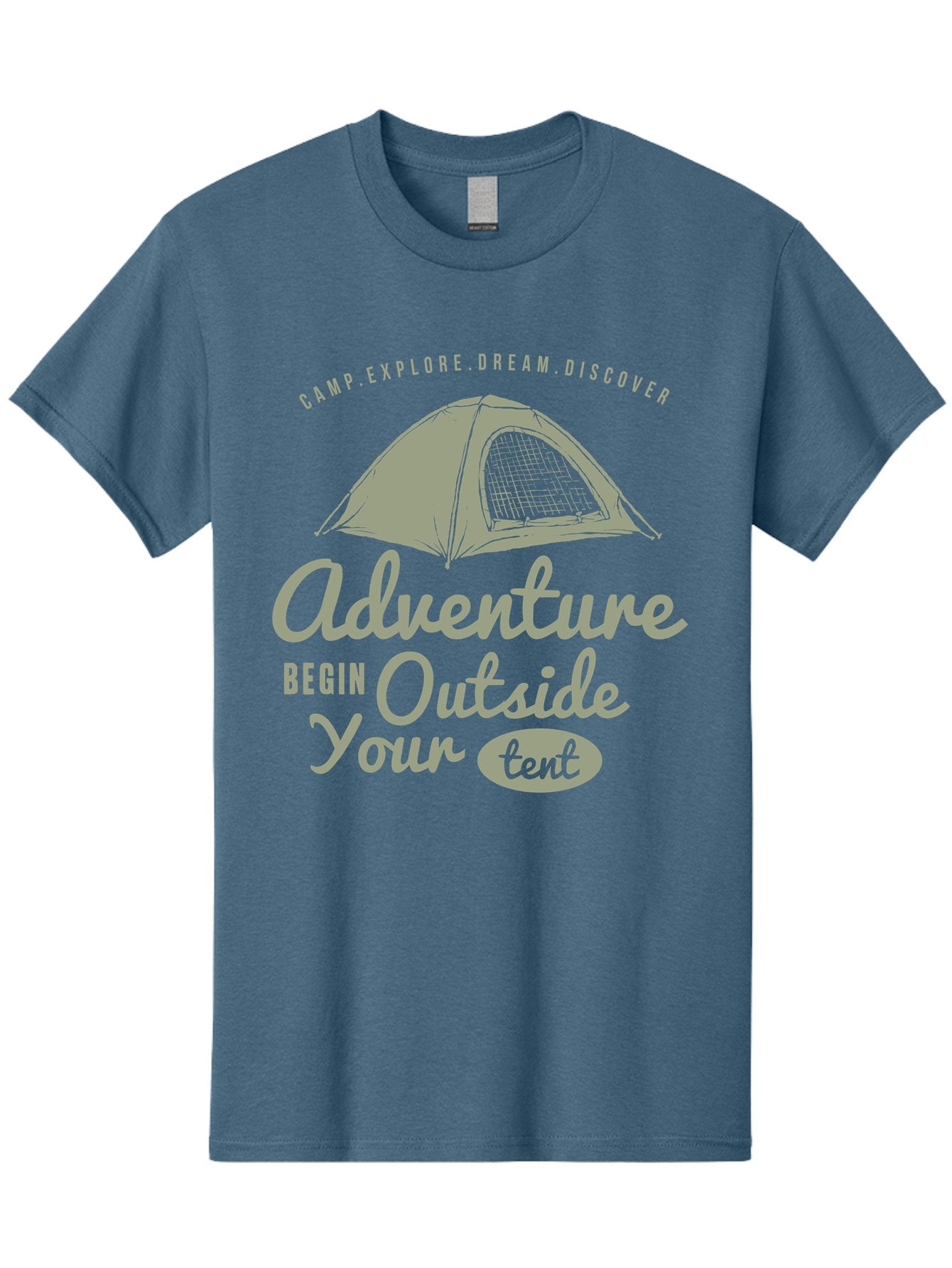 Adventure Begin Outside Your Tent Men'S Graphic Tee, 100% Cotton, Comfortable Casual Summer Wear, Machine Washable, Camping Adventure, Outdoor Activities, Tent Camping, Wilderness Exploration, Nature Escape, Camping Quotes, Adventure Begins, Aae094 3