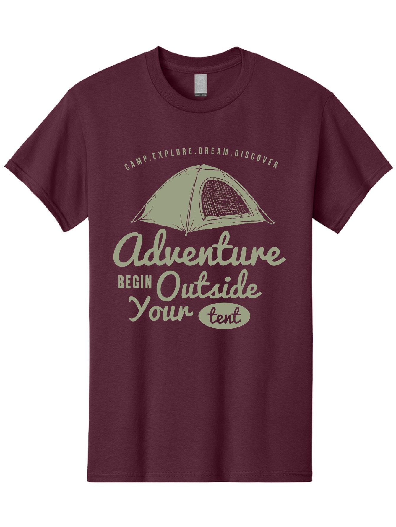 Adventure Begin Outside Your Tent Men'S Graphic Tee, 100% Cotton, Comfortable Casual Summer Wear, Machine Washable, Camping Adventure, Outdoor Activities, Tent Camping, Wilderness Exploration, Nature Escape, Camping Quotes, Adventure Begins, Aae094 9