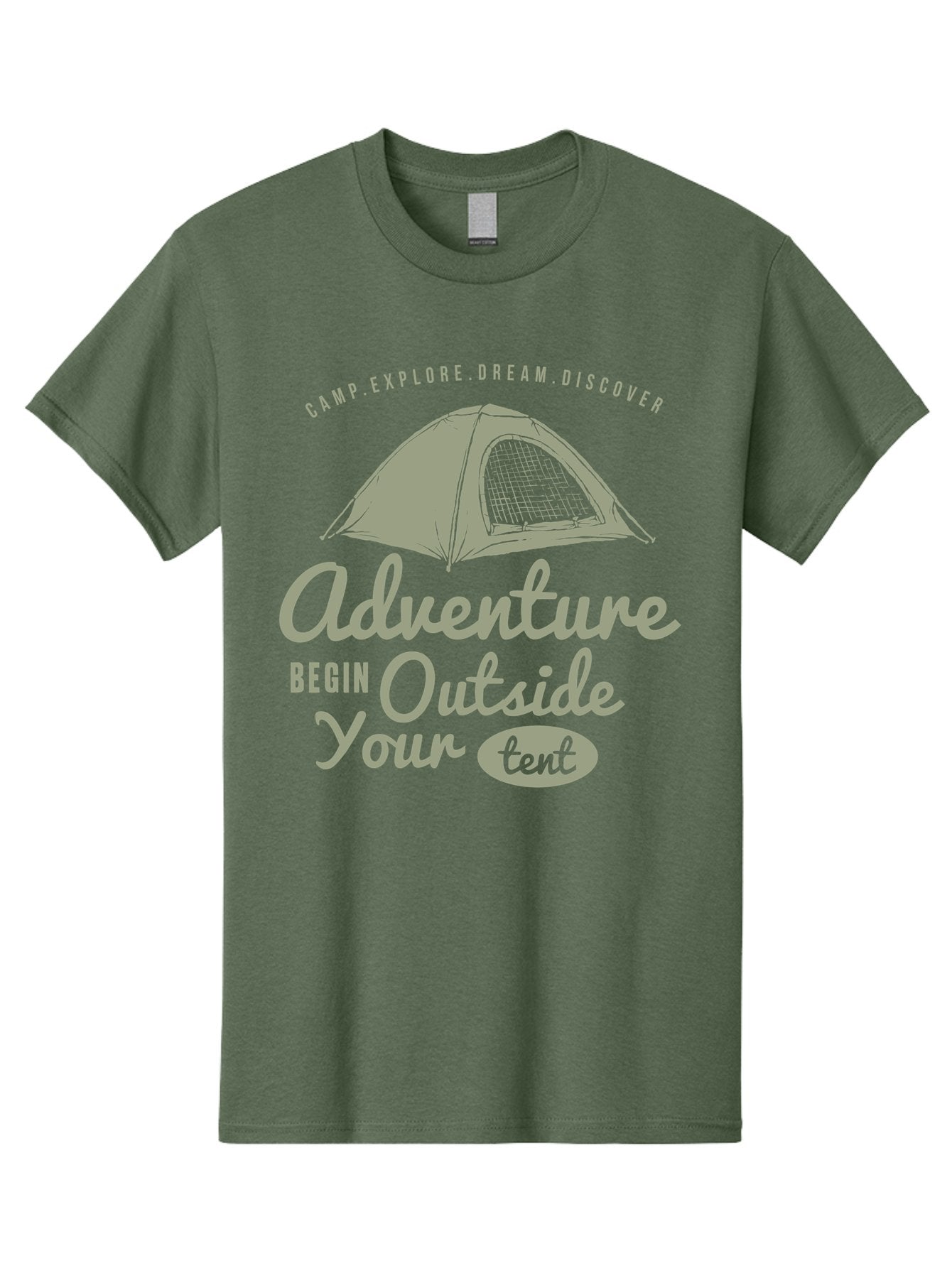 Adventure Begin Outside Your Tent Men'S Graphic Tee, 100% Cotton, Comfortable Casual Summer Wear, Machine Washable, Camping Adventure, Outdoor Activities, Tent Camping, Wilderness Exploration, Nature Escape, Camping Quotes, Adventure Begins, Aae094 11